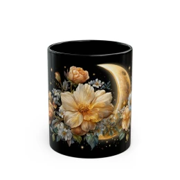 Floral Moon Mug cozy mug celestial mug floral mug design golden moon decor crescent moon floral art gift for her gift for her celestial mug