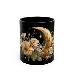 Floral Moon Mug gift for her flower art celestial mug flower coffee cup unique gift idea floral mug floral art unique mug gift