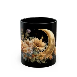 Floral Moon Mug gift for her gift for him gift for her gift for him tea lover gift unique gift pretty mug crescent moon mug gift idea
