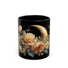 Floral Moon Mug cozy mug unique mug gift golden moon decor tea lover gift floral mug design flower lover gift celestial mug floral mug