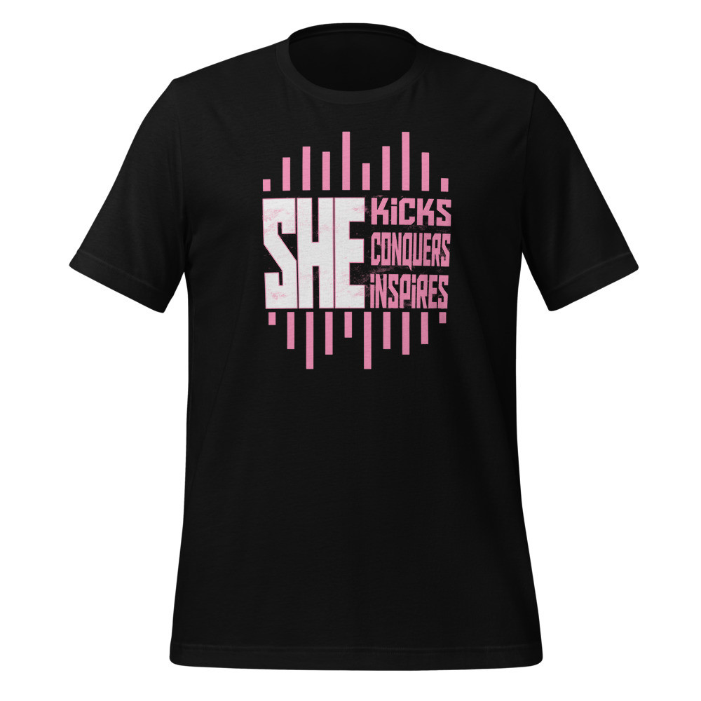 She Kicks, Conquers, Inspires - Adult Short Sleeve Tee