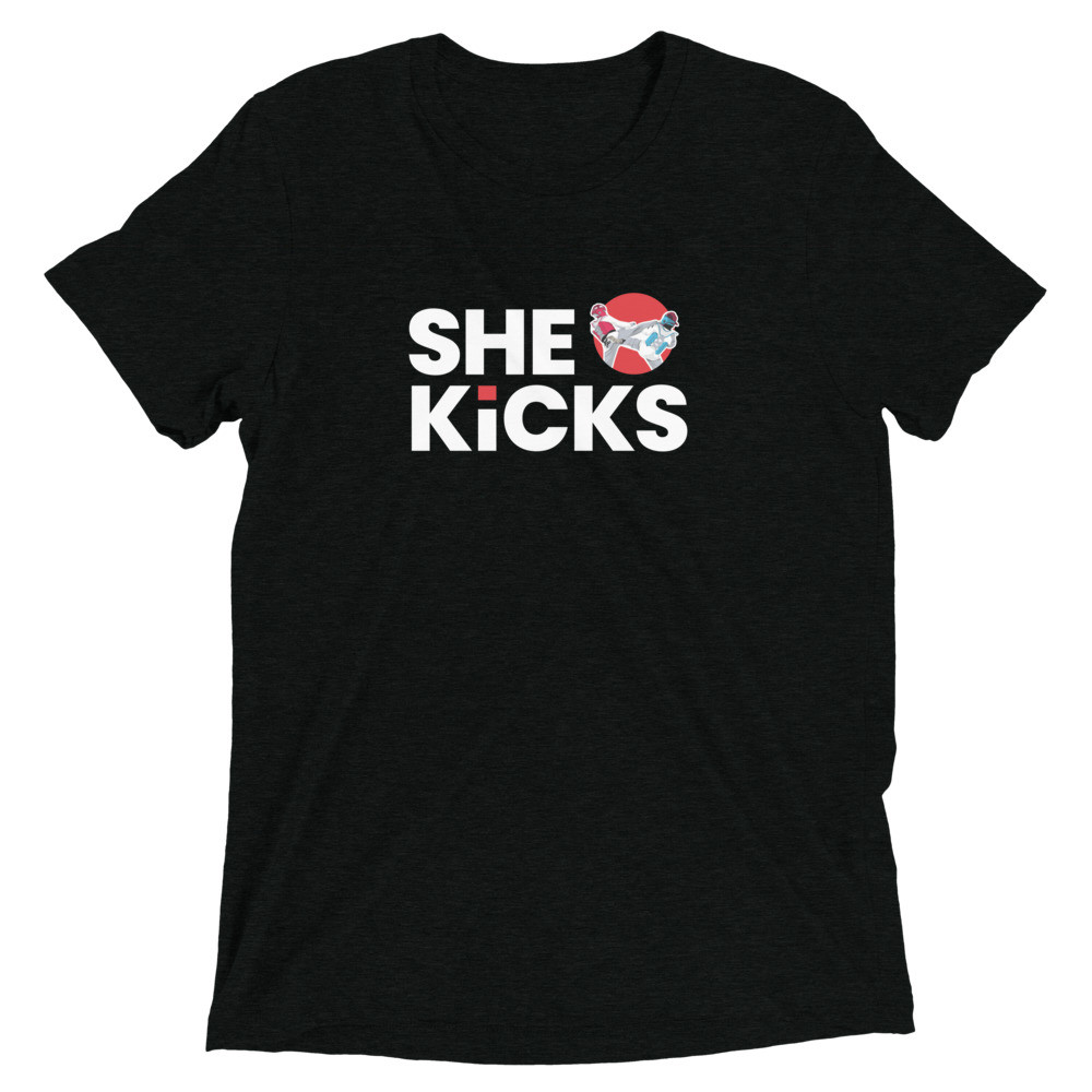 She Kicks Black T Shirt