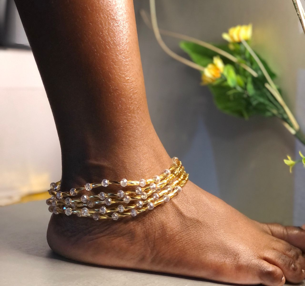 Golden Crystal Multi-Strand Anklet