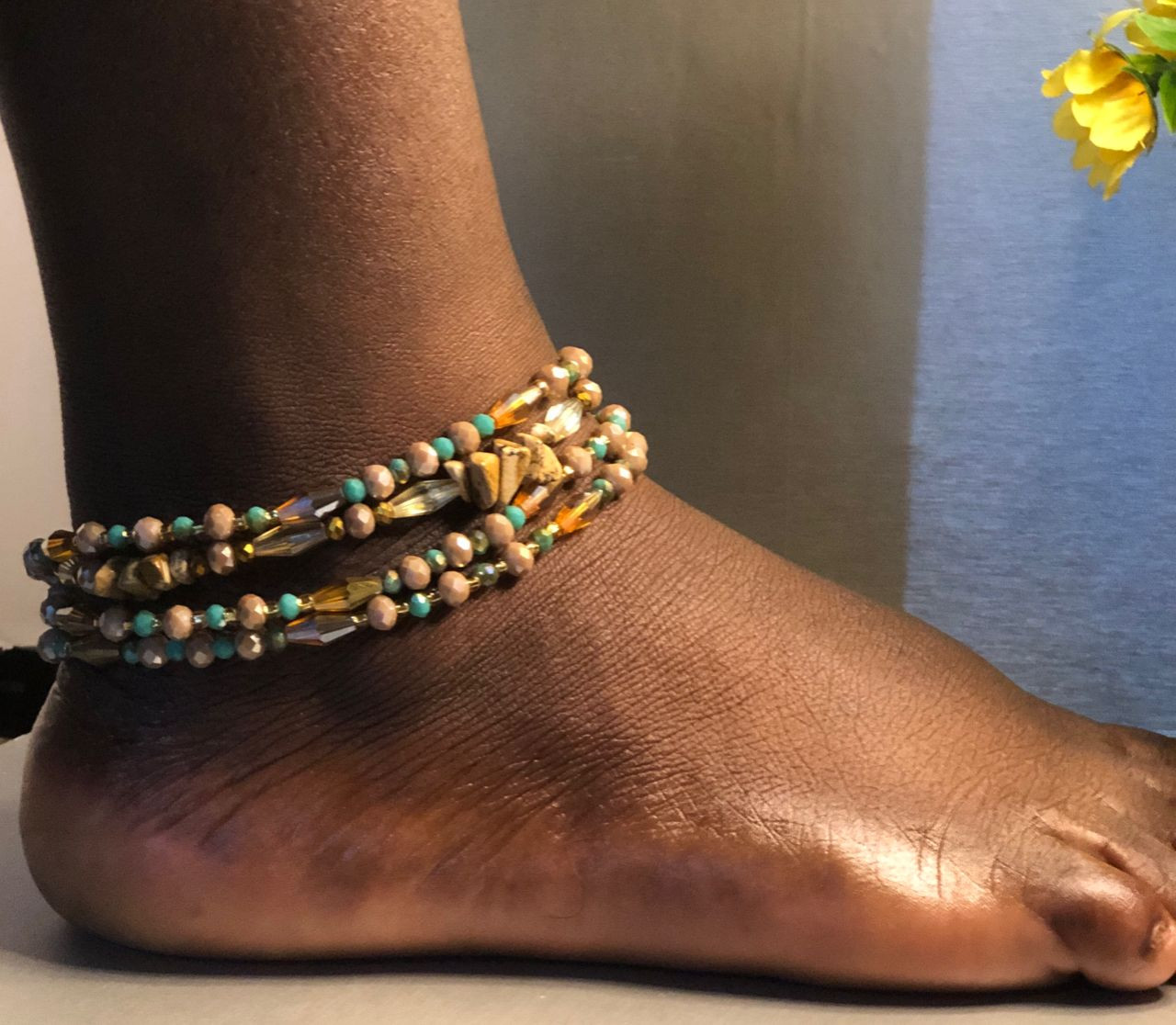Turquoise & Tiger Eye Multi-Strand Boho Anklet