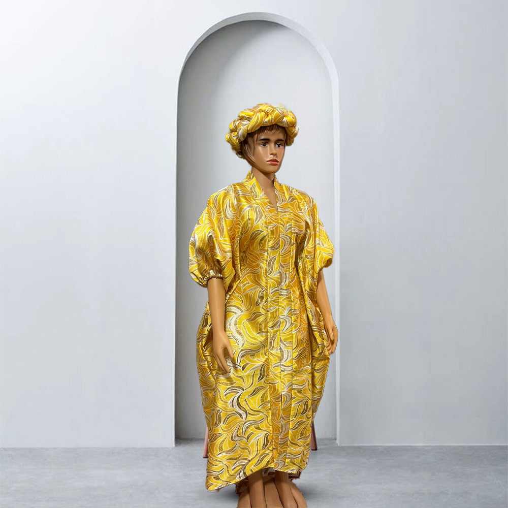 Golden Swirl Brocade Bubu With Scarf