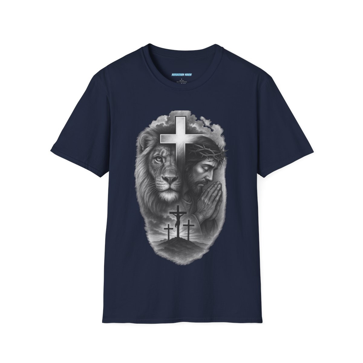 Jesus Portrait Cross T-Shirt, Christian Faith Tee- Reflection Youth