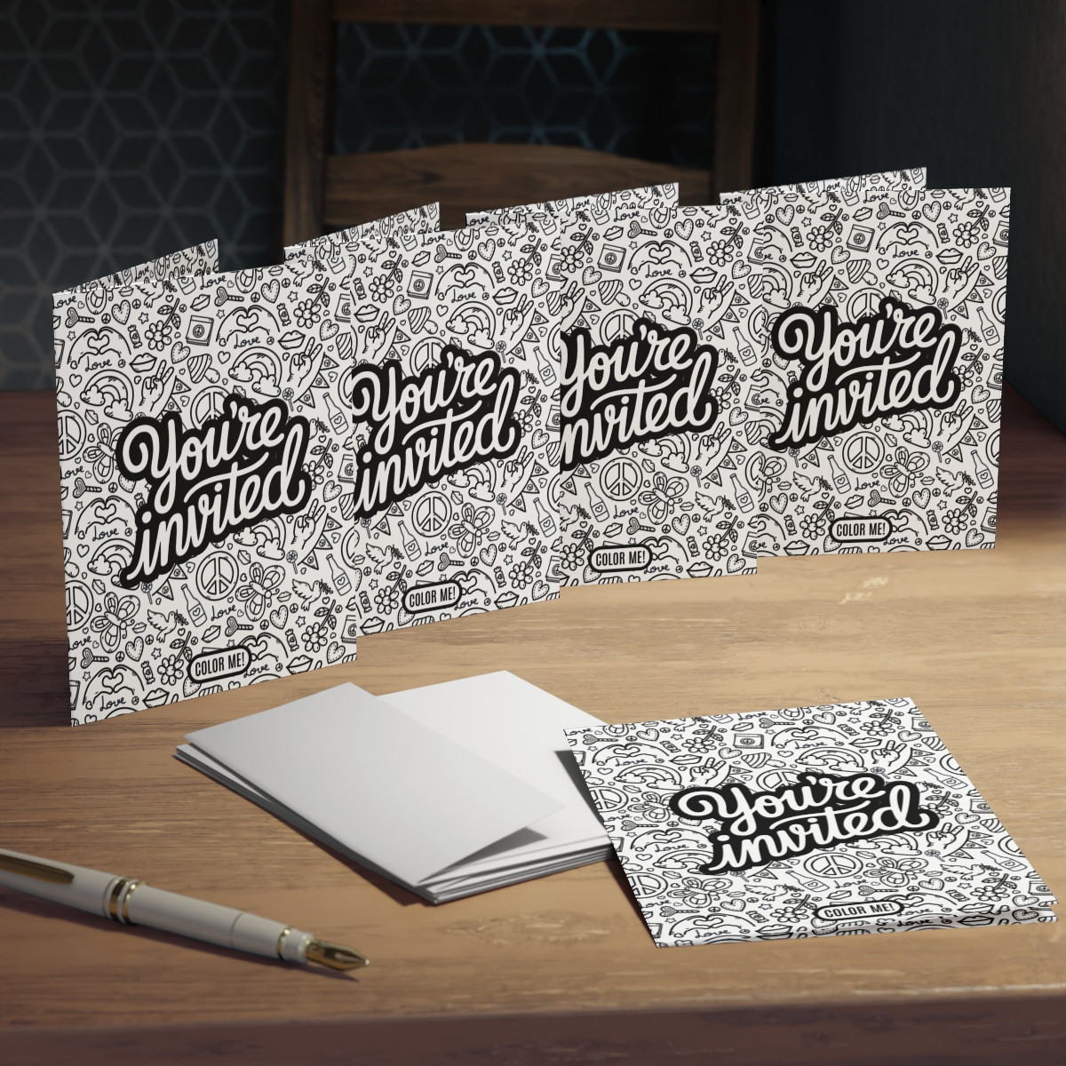 Colorable™ Psychedoodle DIY Coloring Invitations (Set of 5)
