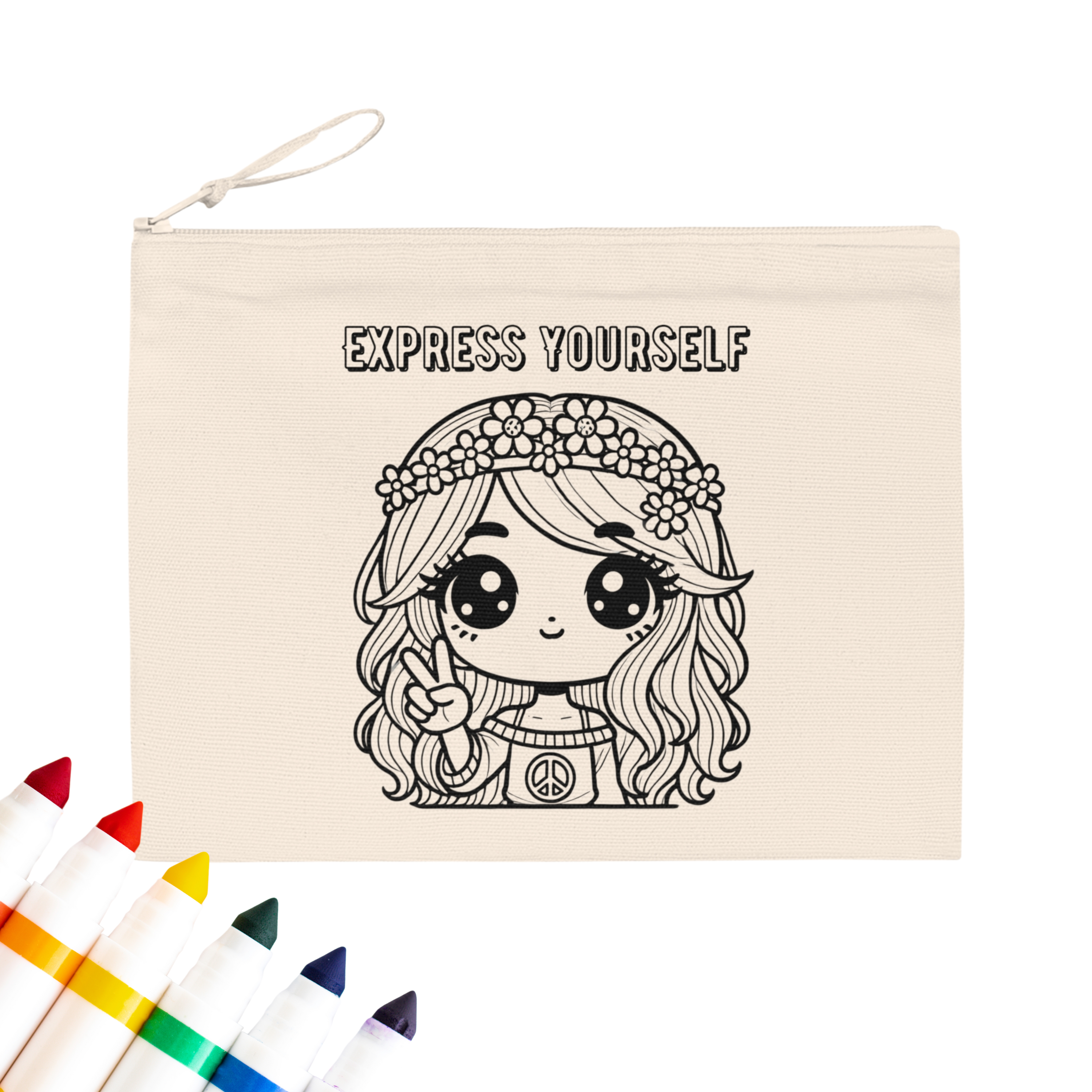 Colorable™ Express Yourself Hippie Girl Coloring Pencil Case
