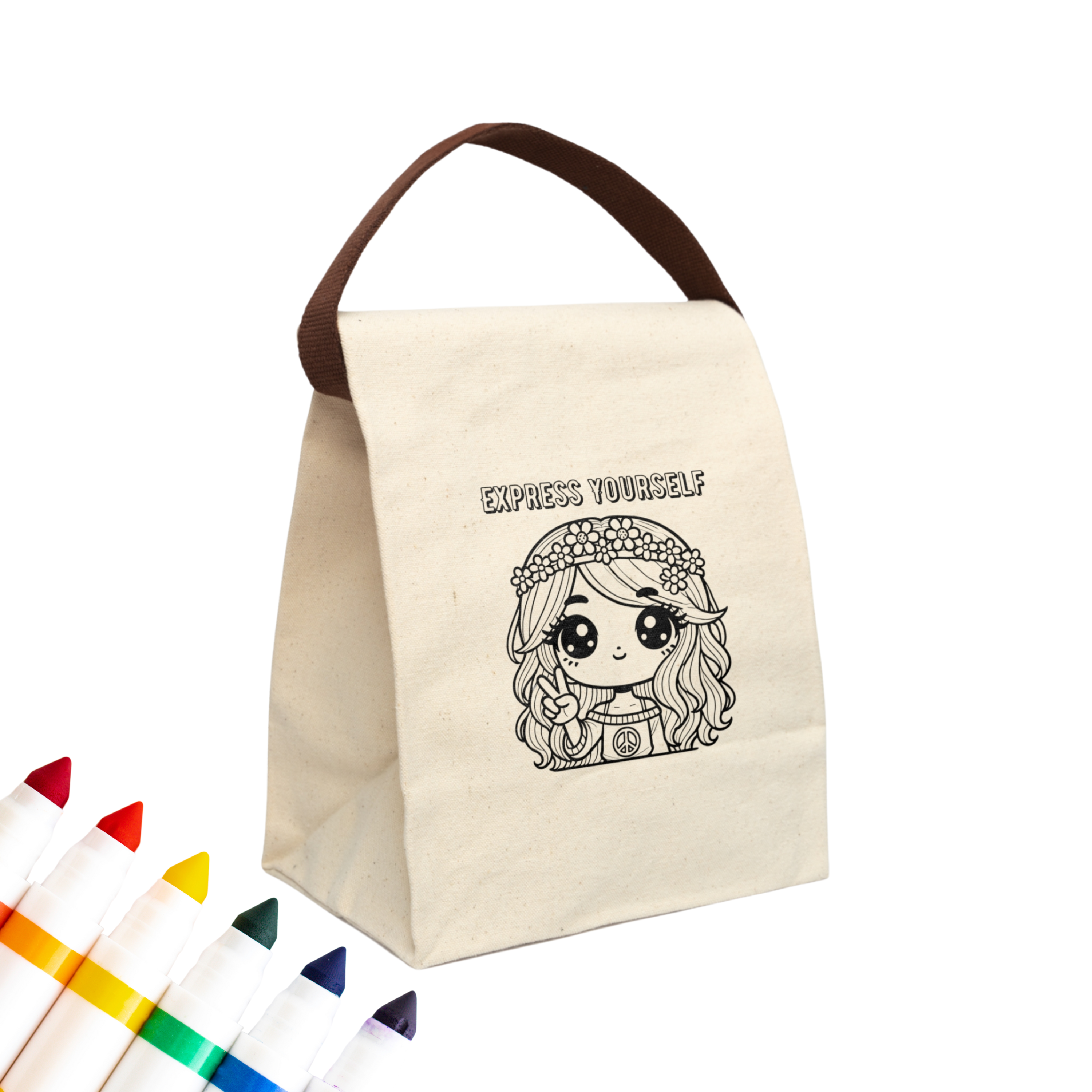 Colorable™ Express Yourself Hippie Girl Coloring Lunch Bag