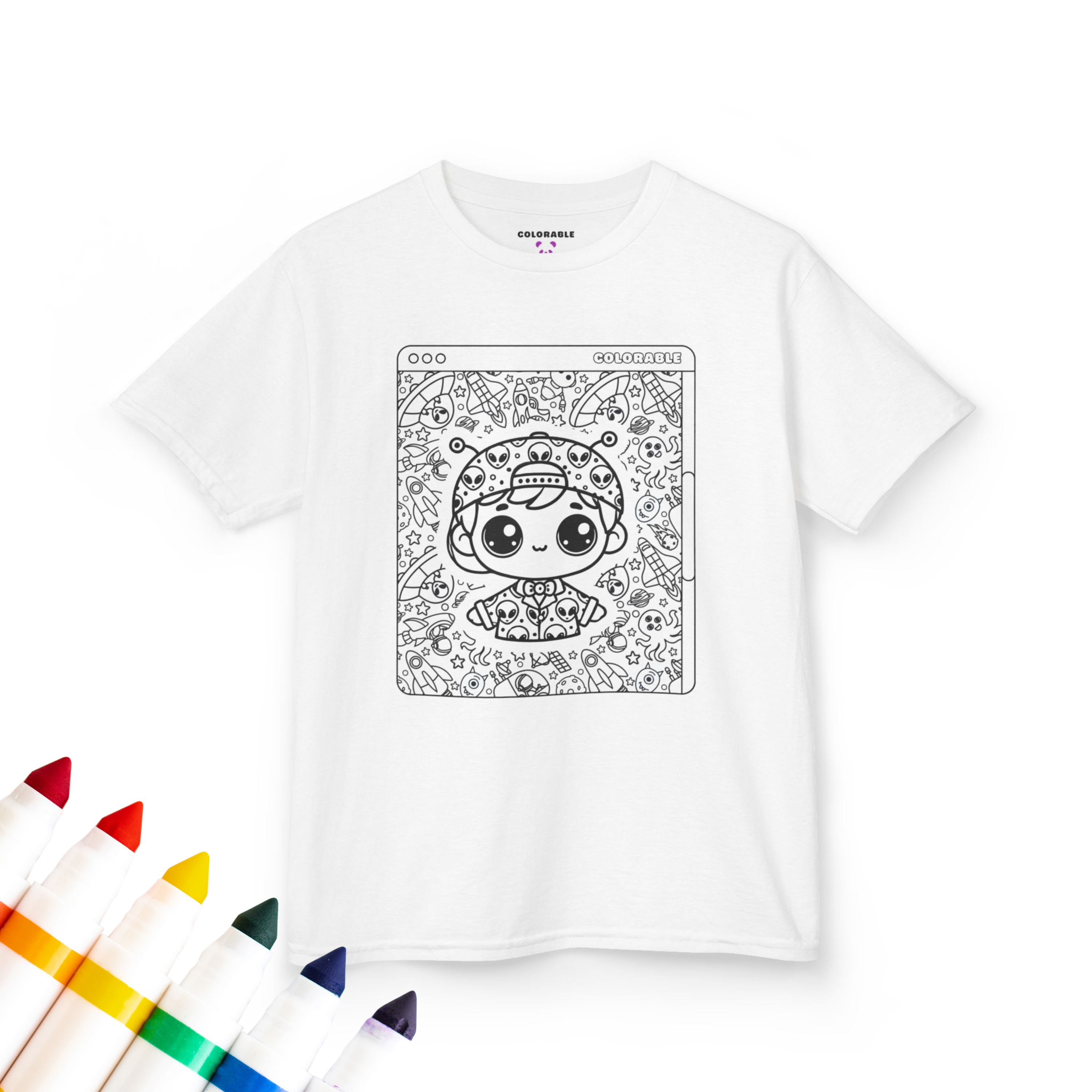 Colorable™ Alien Blast-Off Coloring Doodle™ T-Shirt
