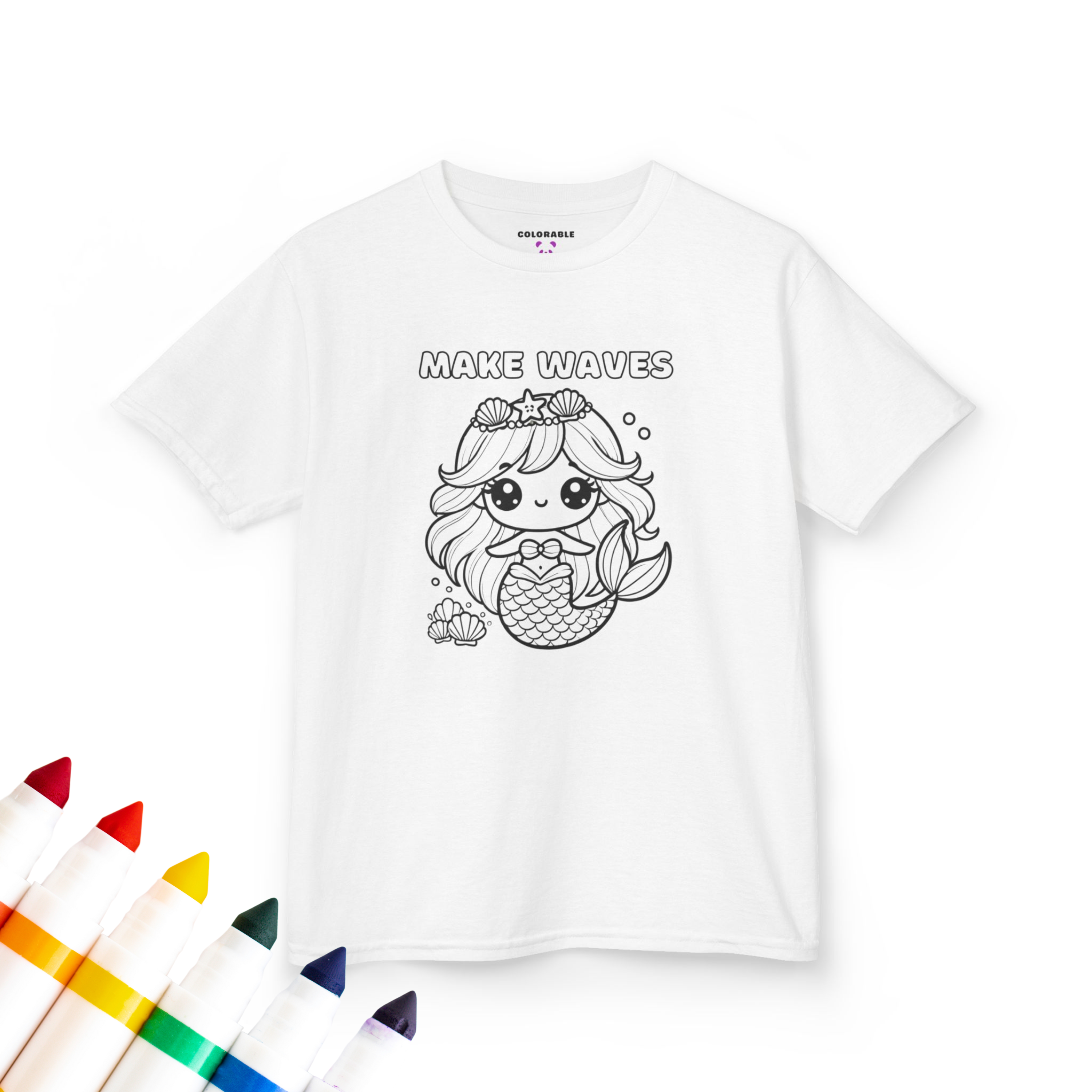 Colorable™ Make Waves Mermaid Coloring Doodle T-Shirt
