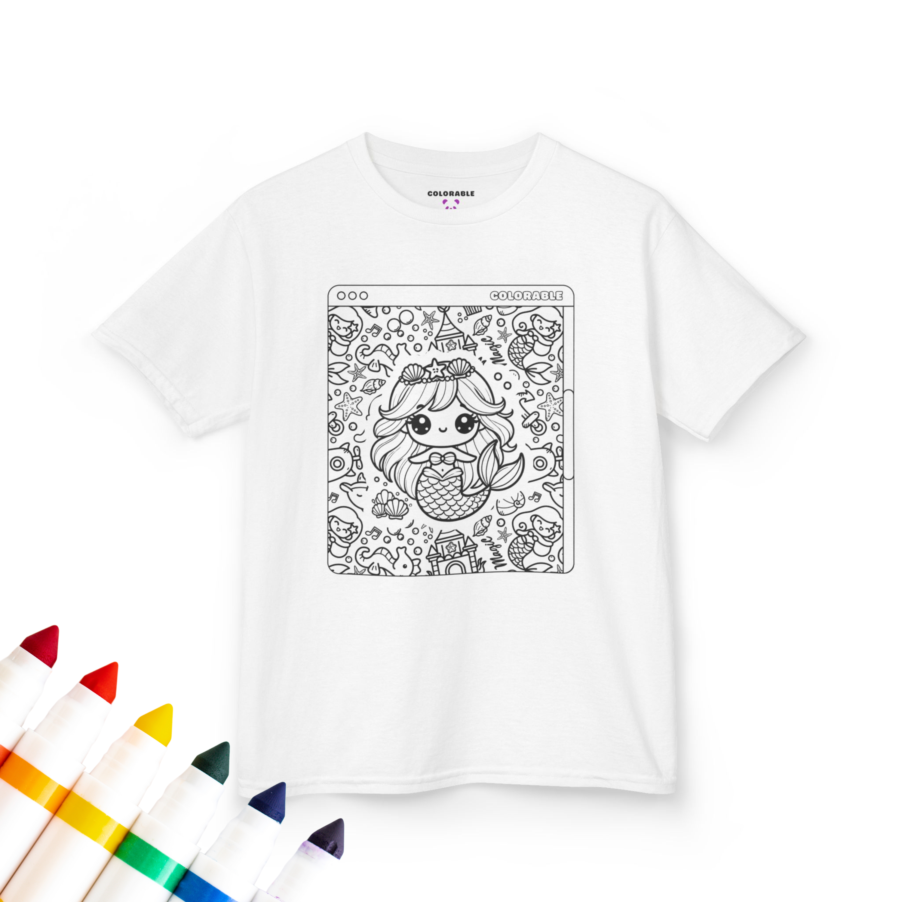 Colorable™ Mermaid Magic Coloring Doodle T-Shirt