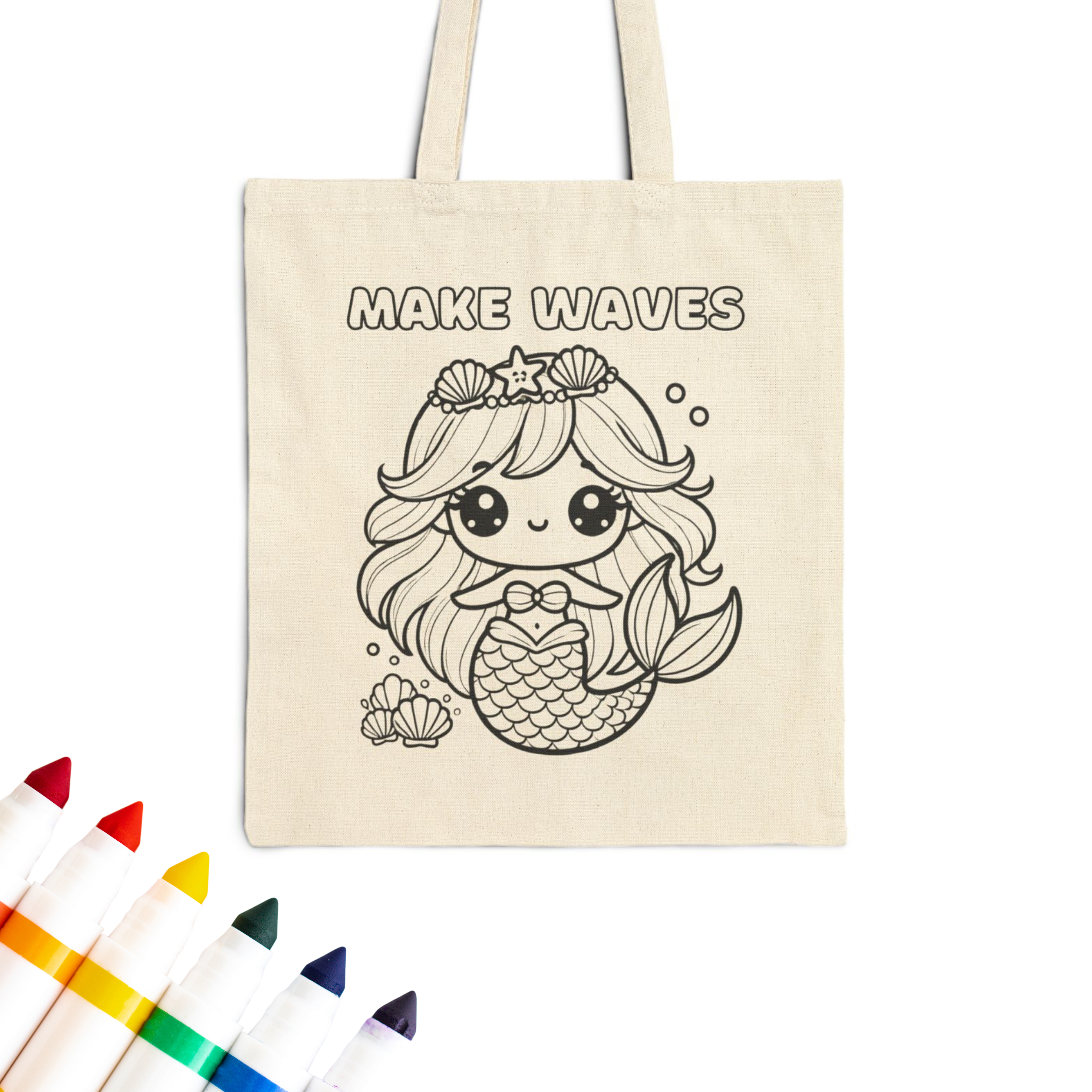 Colorable™ "Make Waves" Mermaid Coloring Doodle Tote Bag