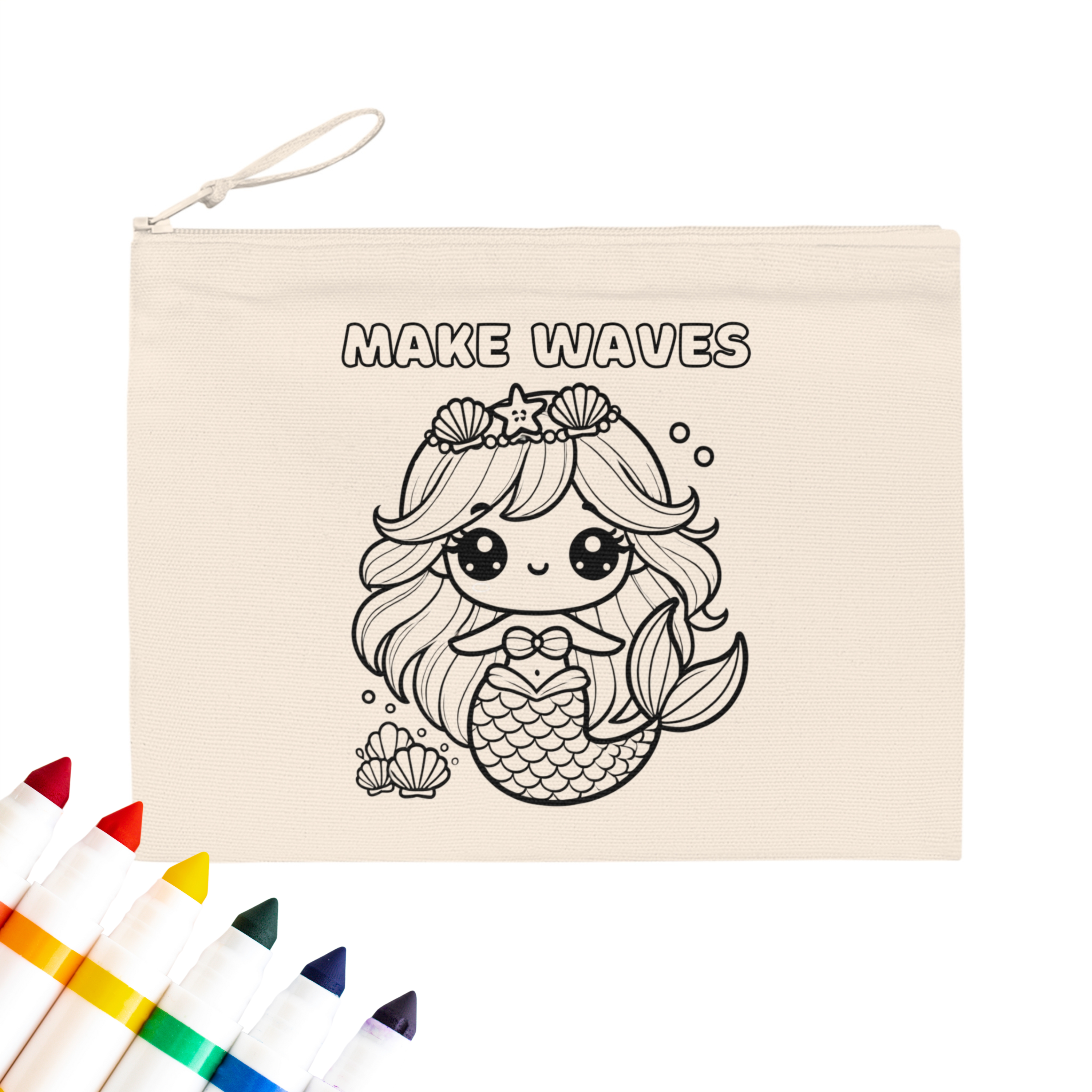 Colorable™ "Make Waves" Mermaid Coloring Doodle Pencil Case - Zippered Pouch