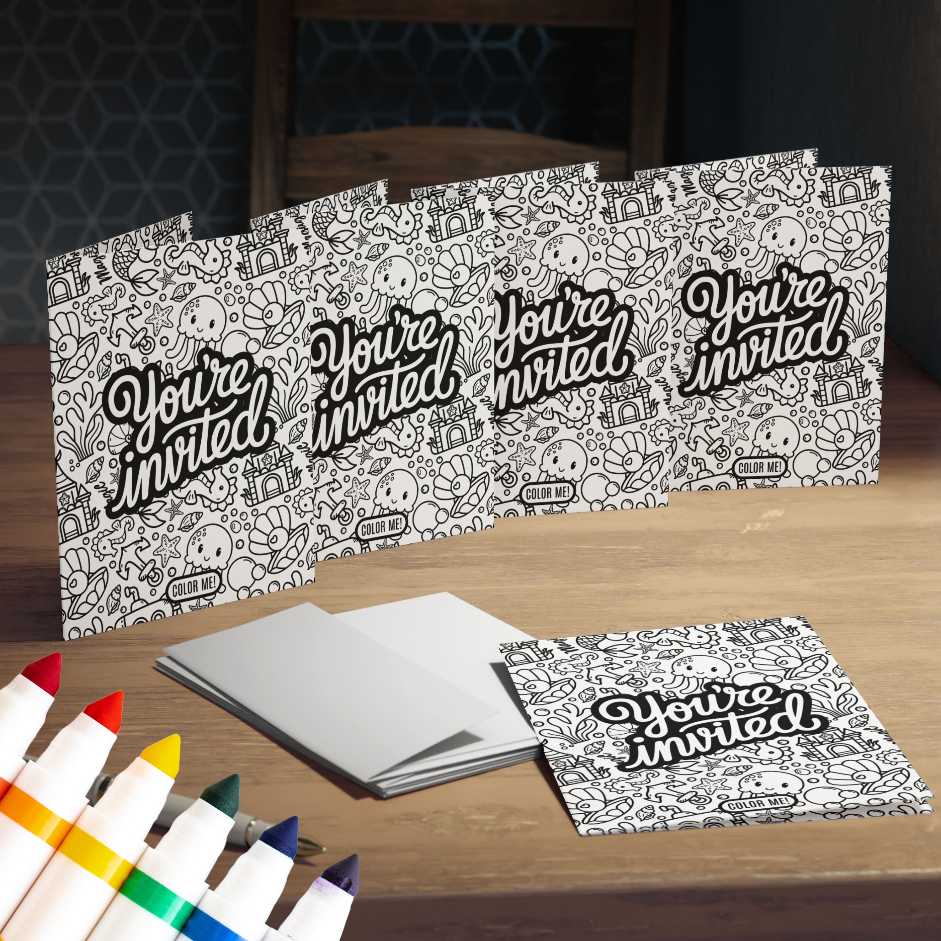 Colorable™ Mermaid Doodle Coloring Invitations  (Set of 5)