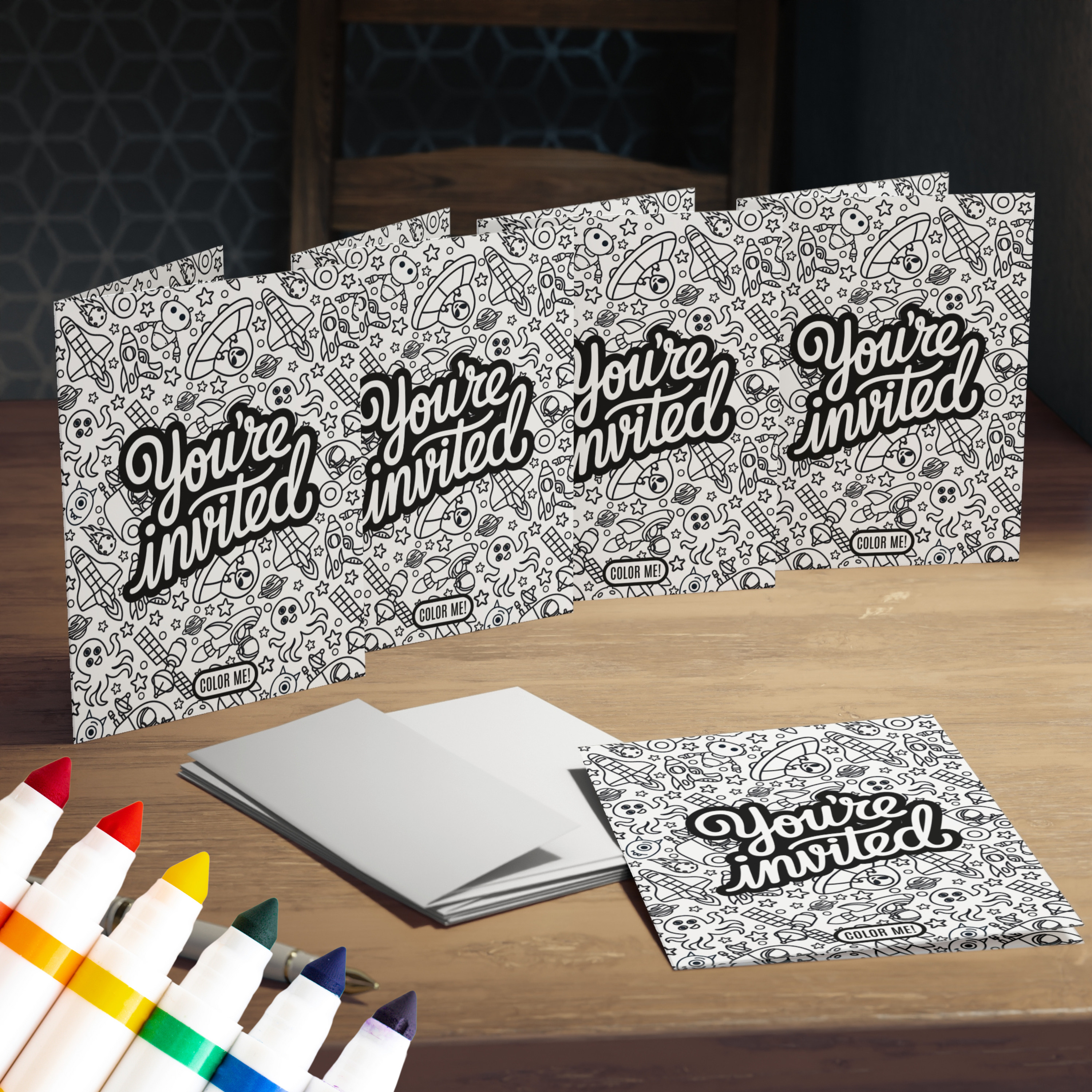 Colorable™ Alien Blast Off™ Doodle Invitations (Set of 5)