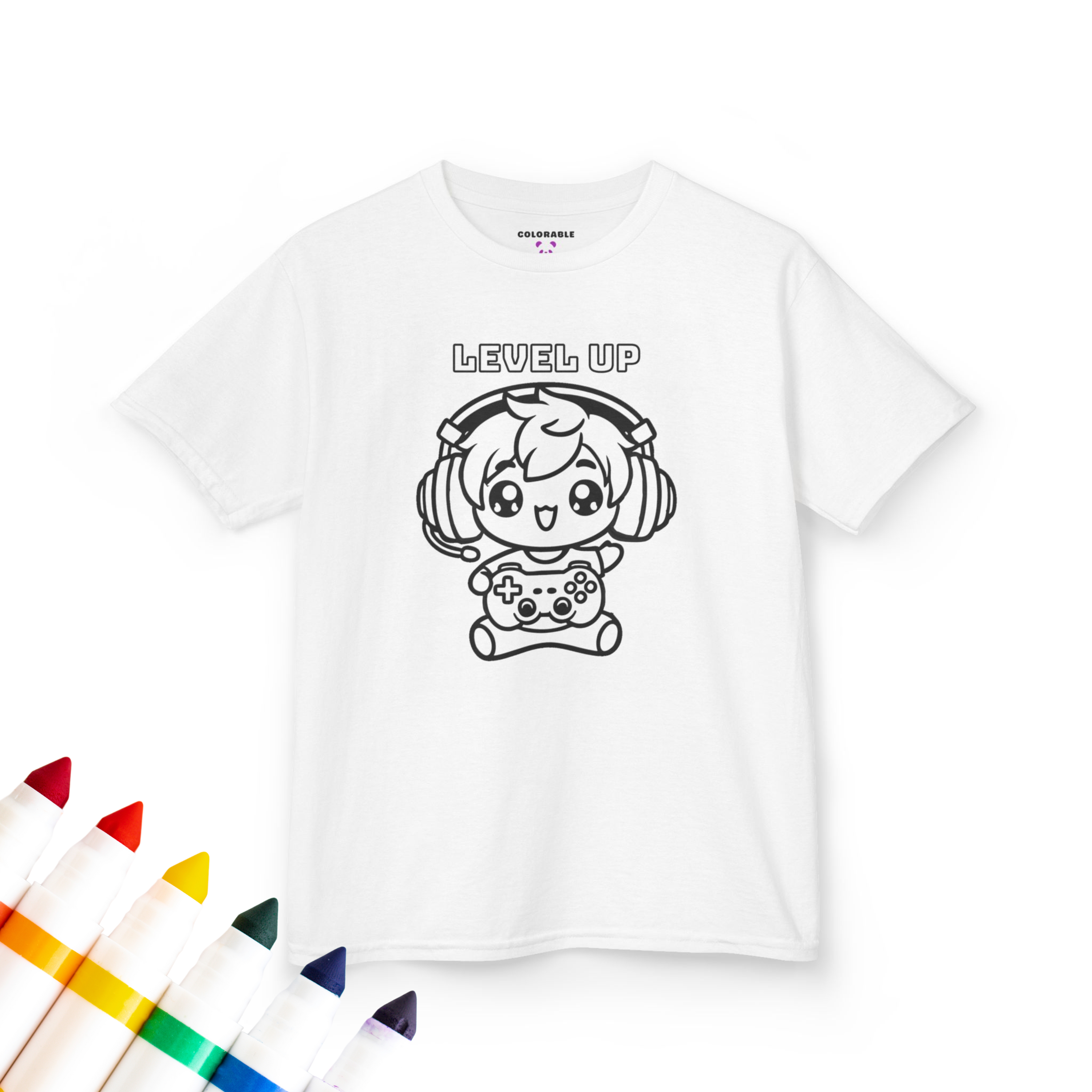 Colorable™ Level Up Gamer Doodle Coloring T-Shirt