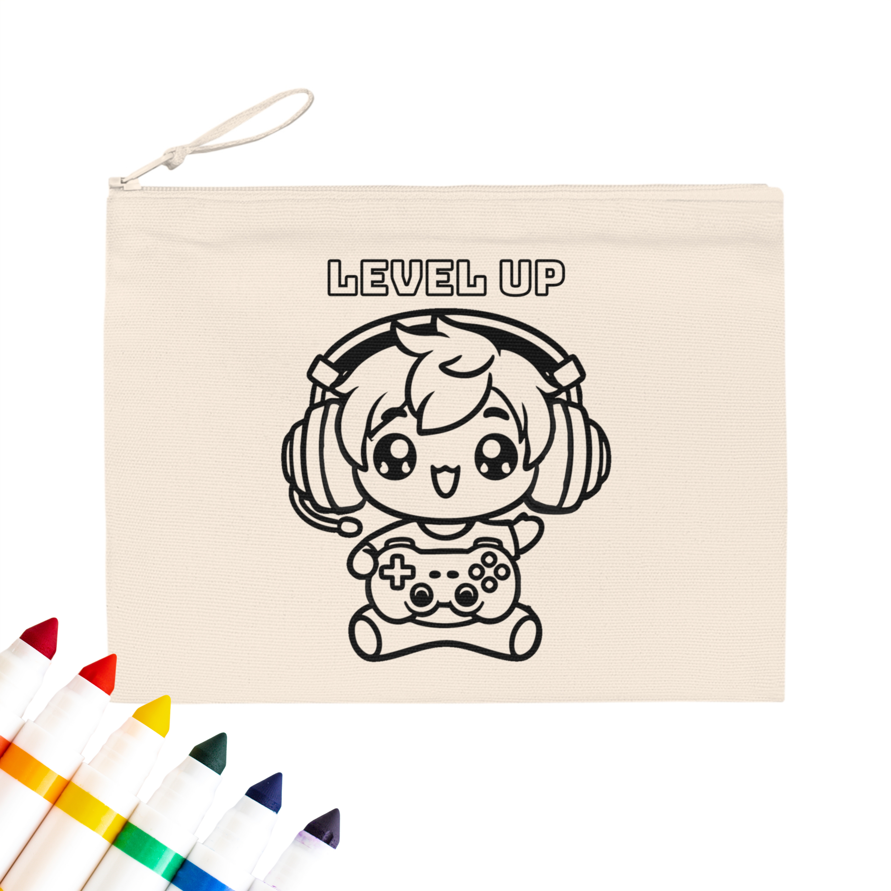 Colorable™ Level Up Gamer Doodle Coloring Pouch/Pencil Case
