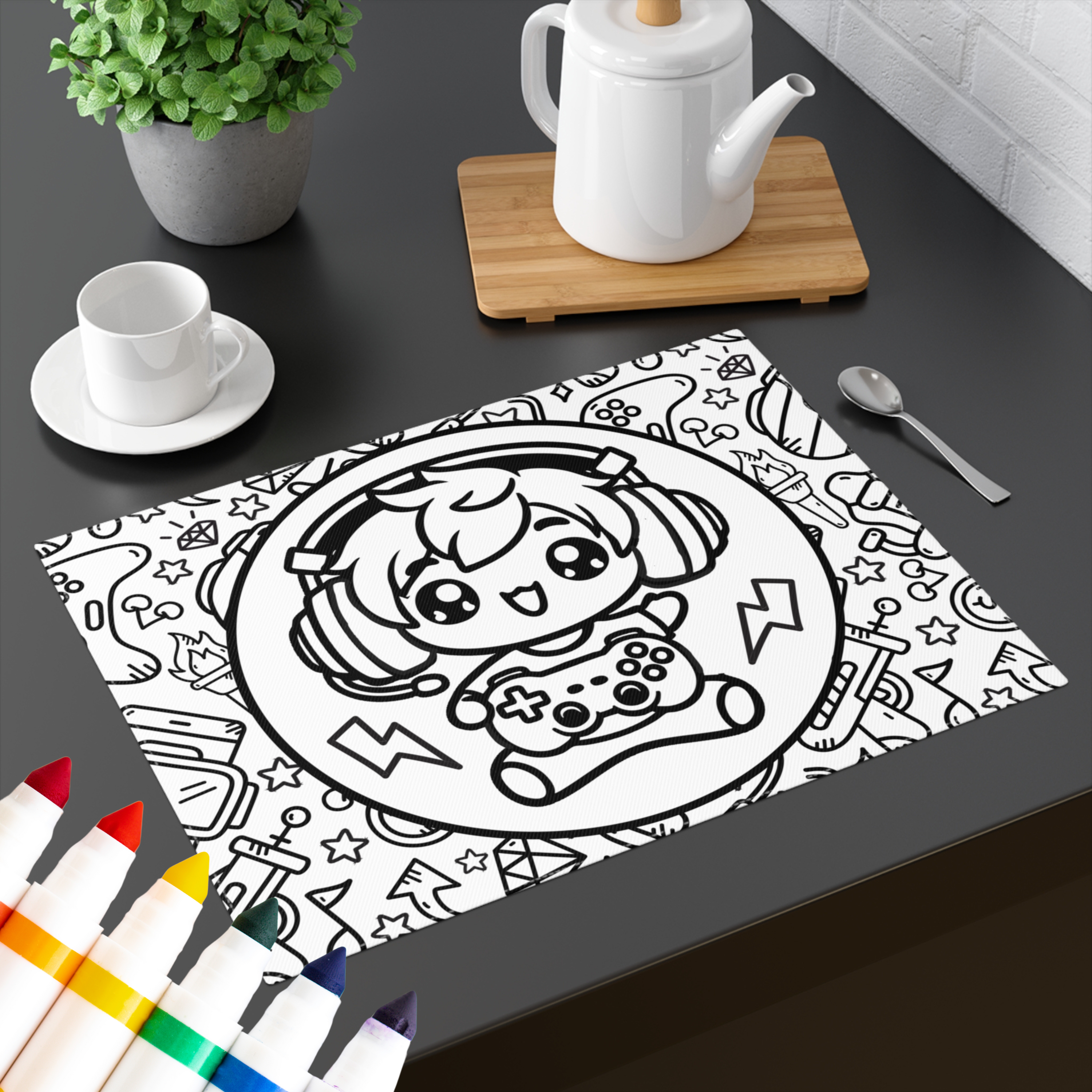 Colorable™ Level Up Gamer Doodle DIY Coloring Placemat