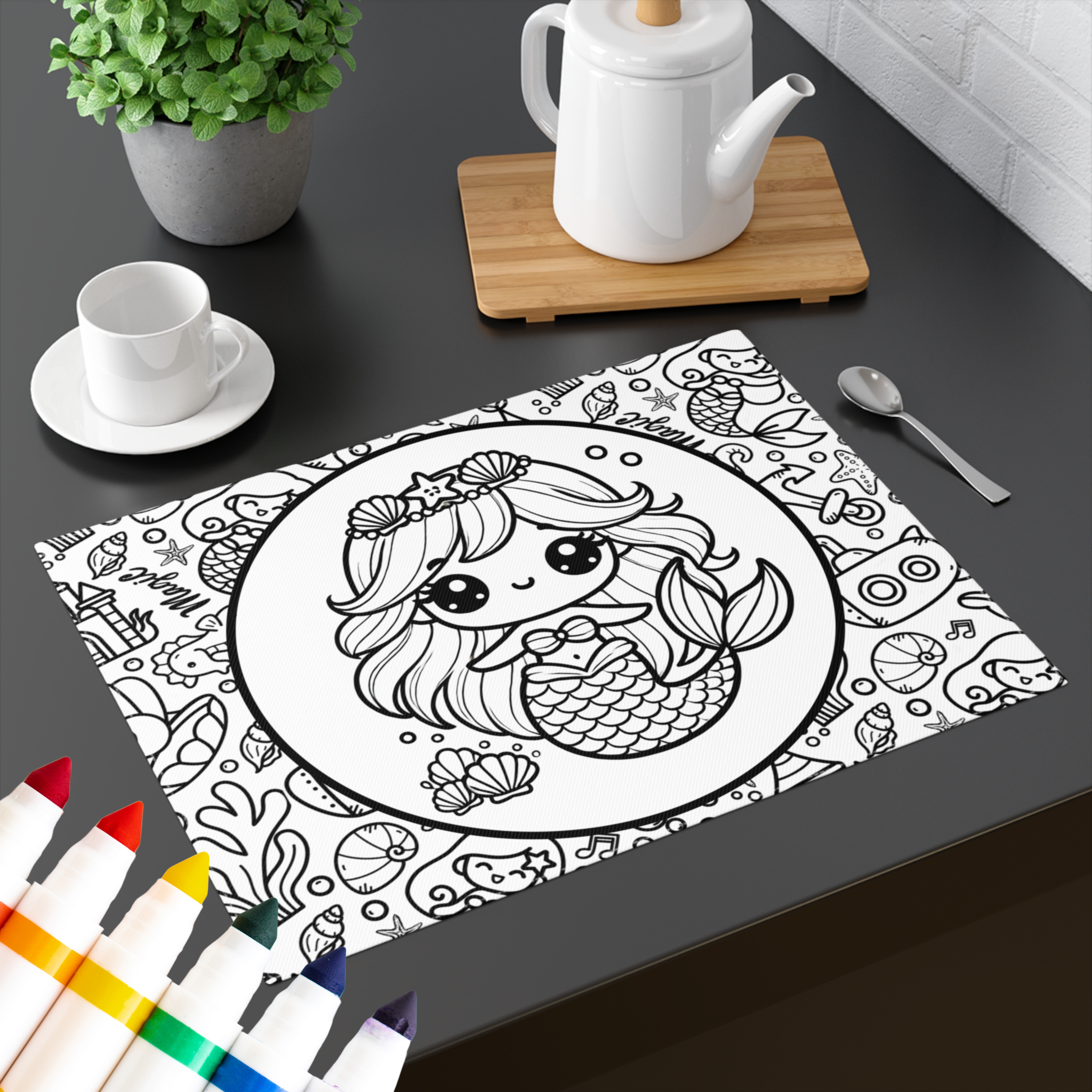 Colorable™ "Make Waves" Mermaid Coloring Doodle DIY Placemat