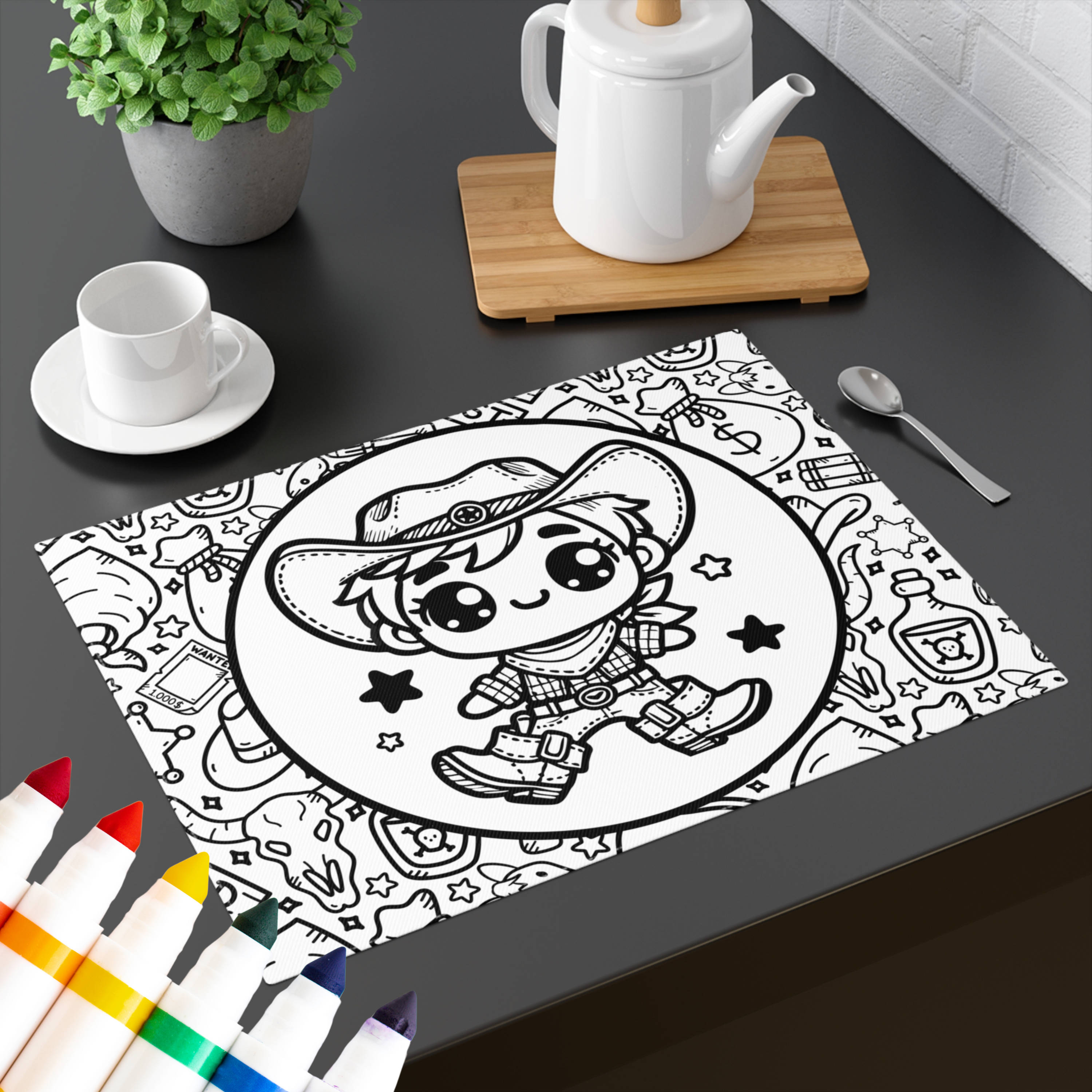 Colorable™ Ride On Cowboy Doodle DIY Coloring Placemat