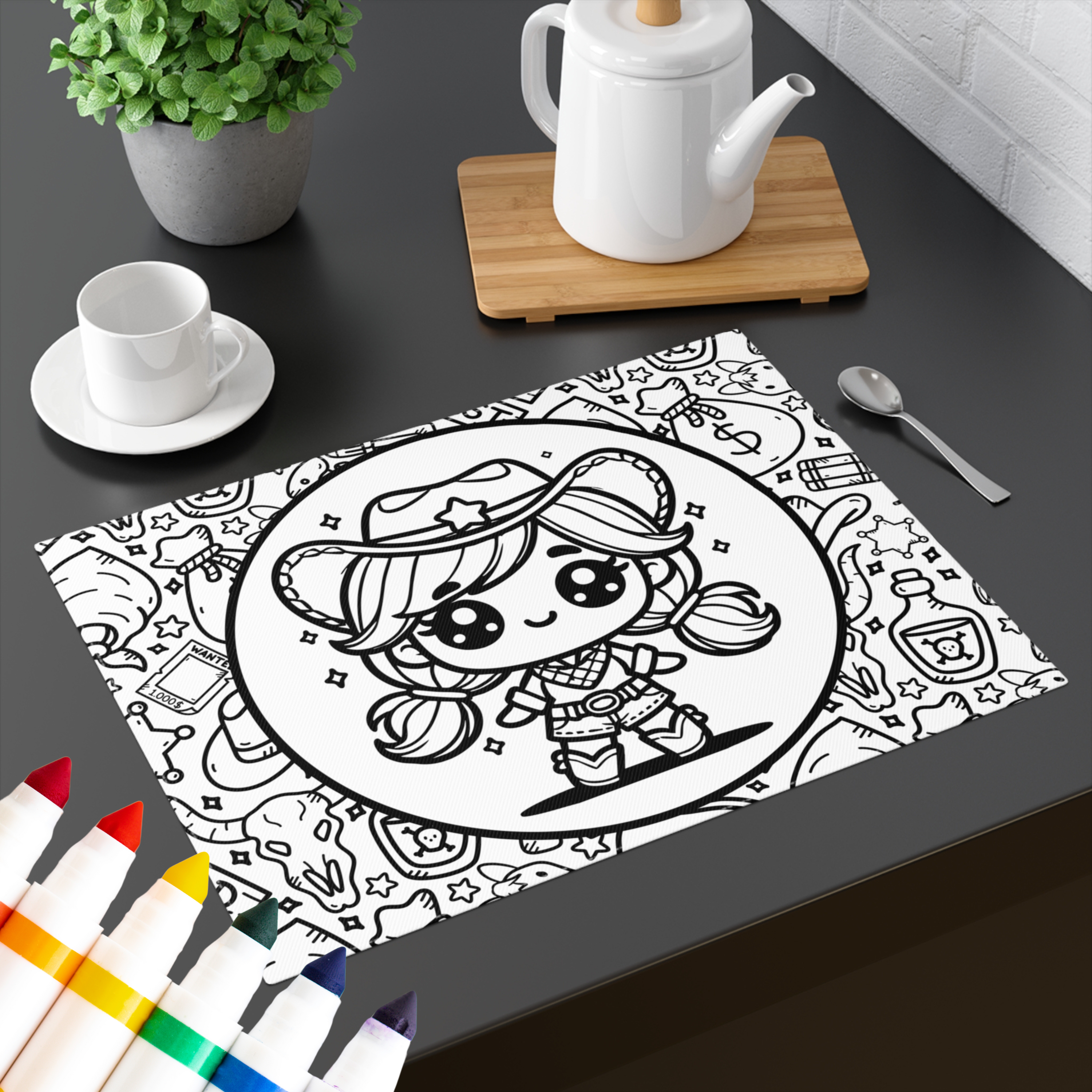 Colorable™ Wild Heart Cowgirl Doodle DIY Coloring Placemat