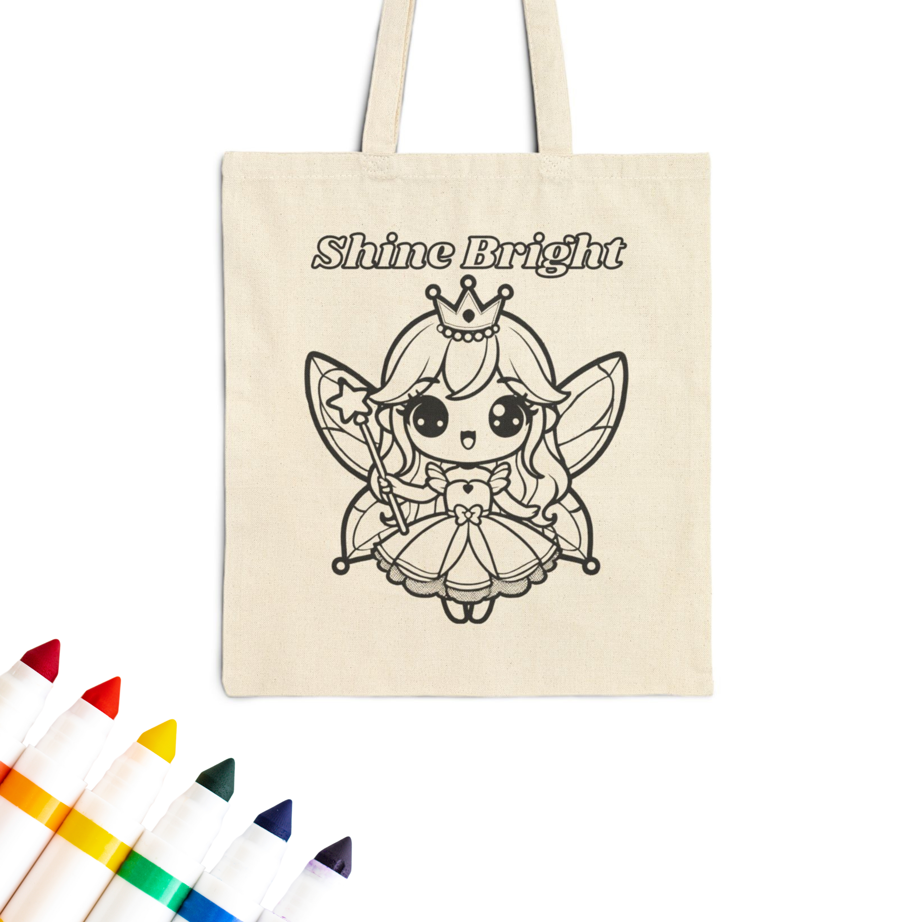 Colorable™ Shine Bright Fairy Doodle Coloring Tote Bag