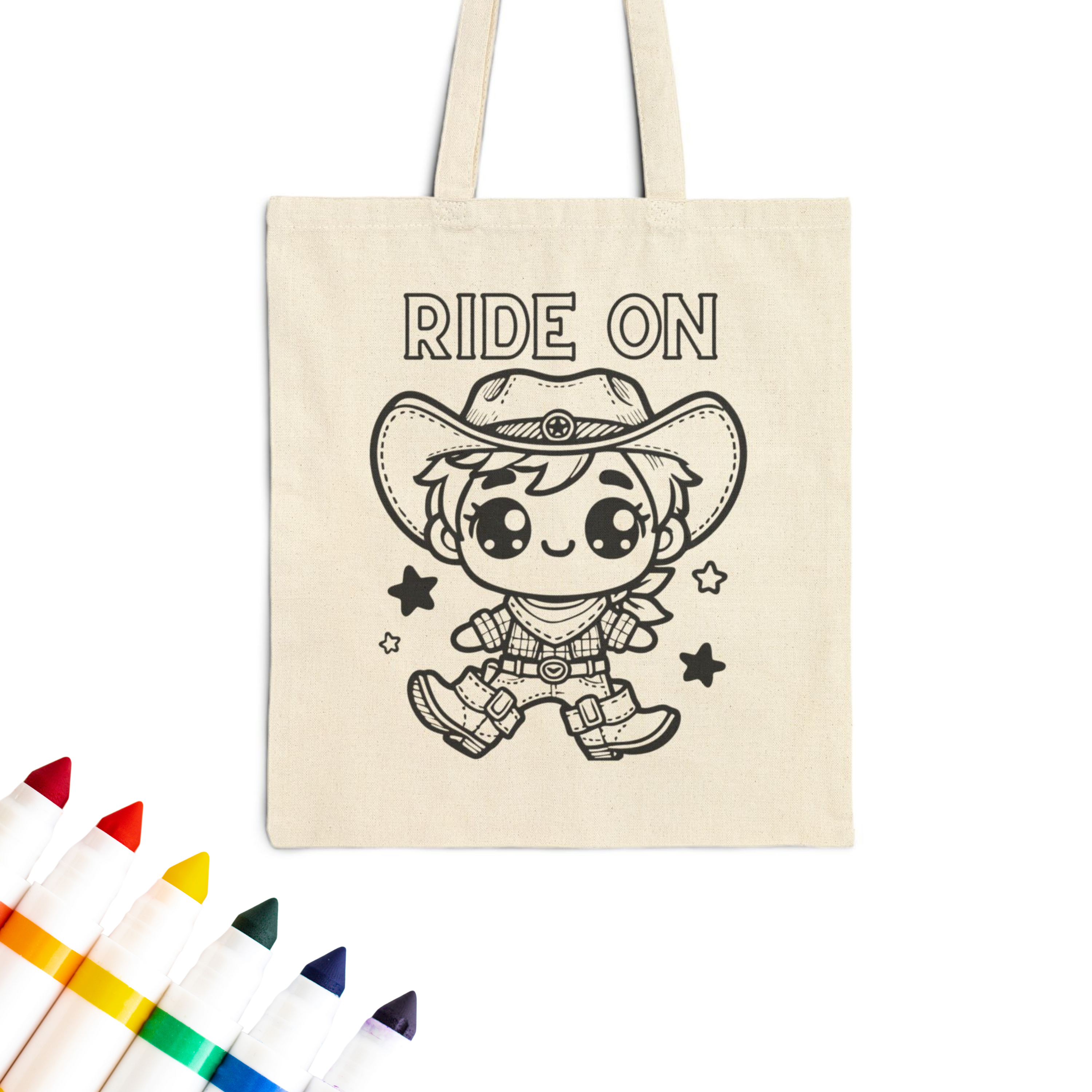 Colorable™ Ride On Cowboy Doodle Coloring Tote Bag