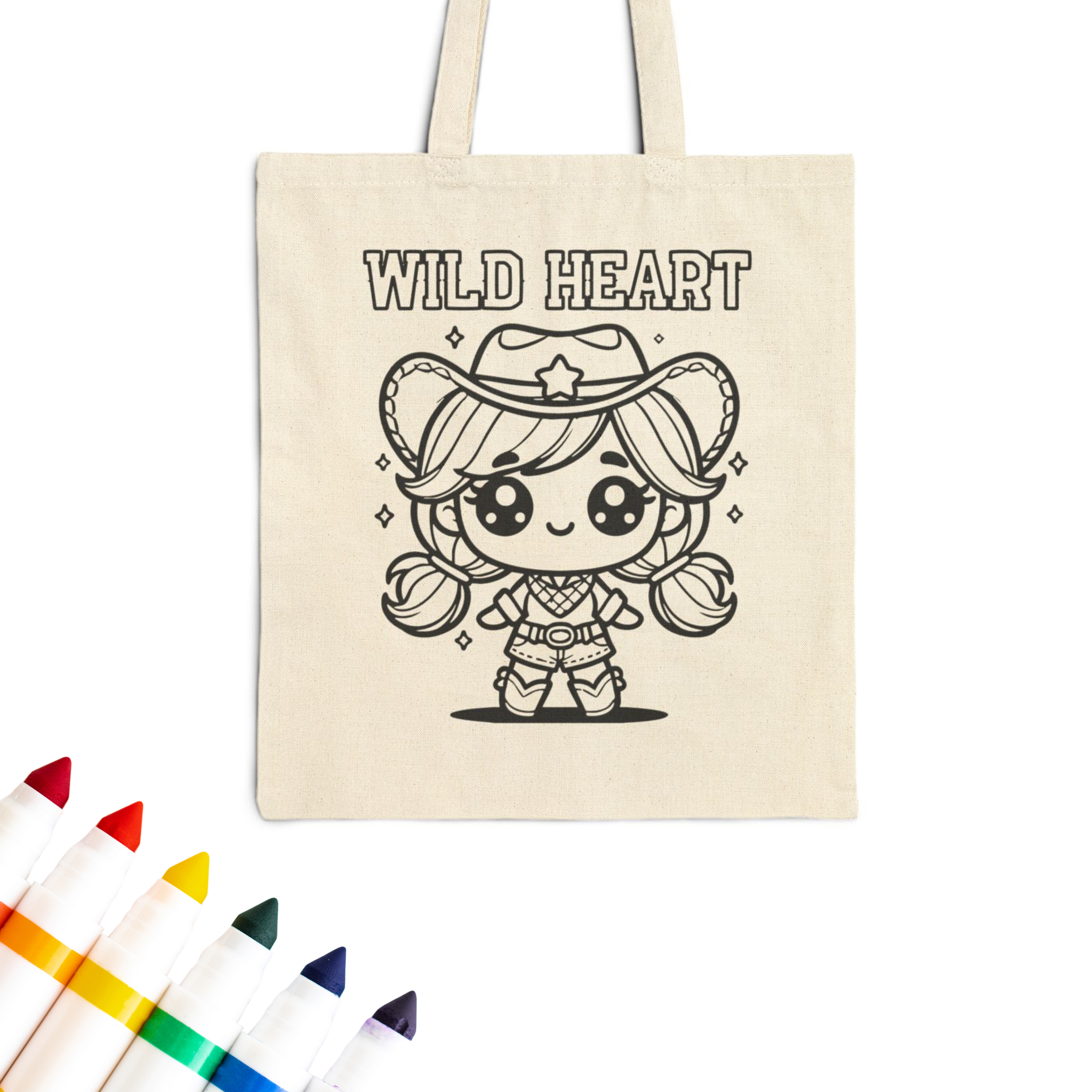 Colorable™ Wild Heart Cowgirl Doodle Coloring Tote Bag