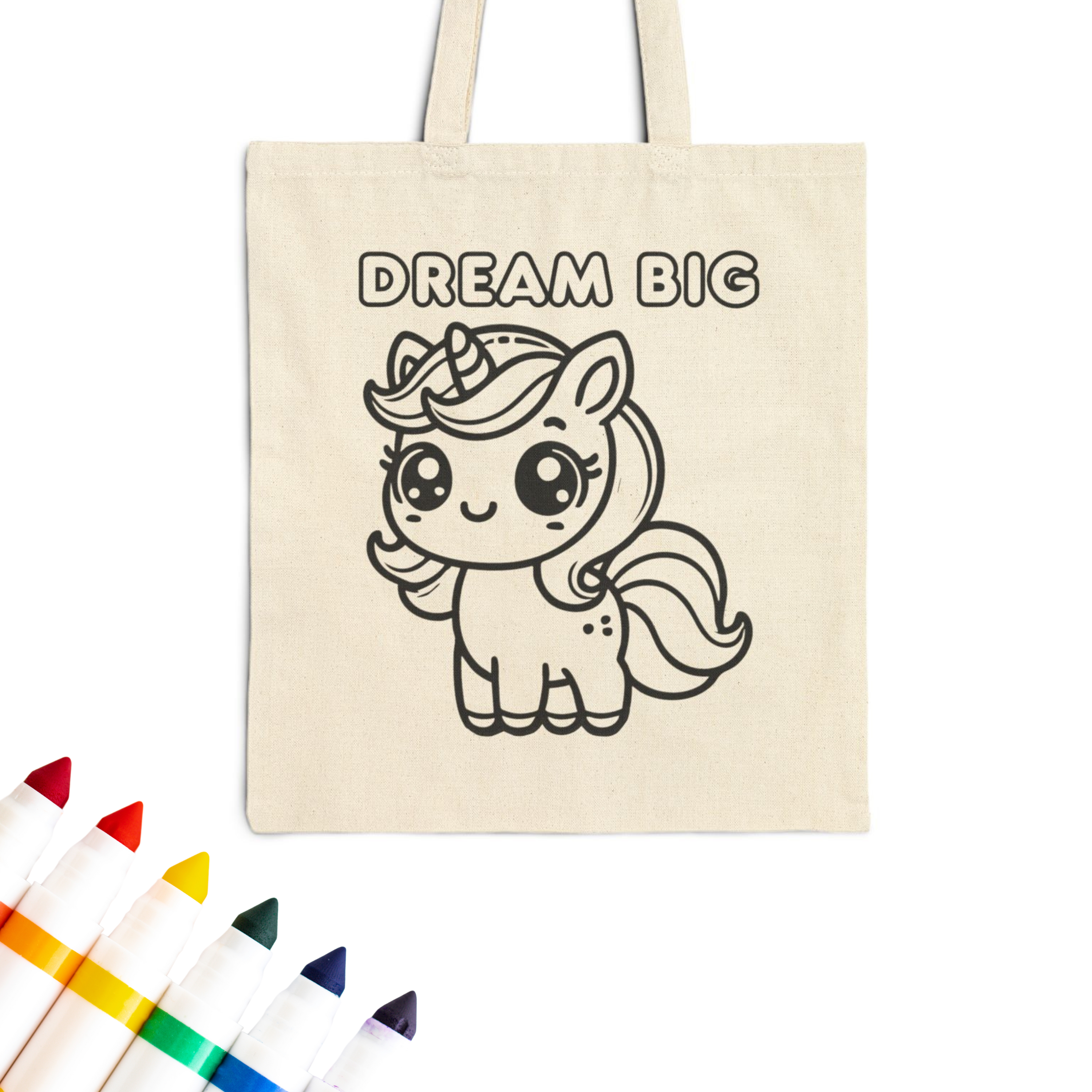 Colorable™ Dream Big Unicorn Doodle Coloring Tote Bag