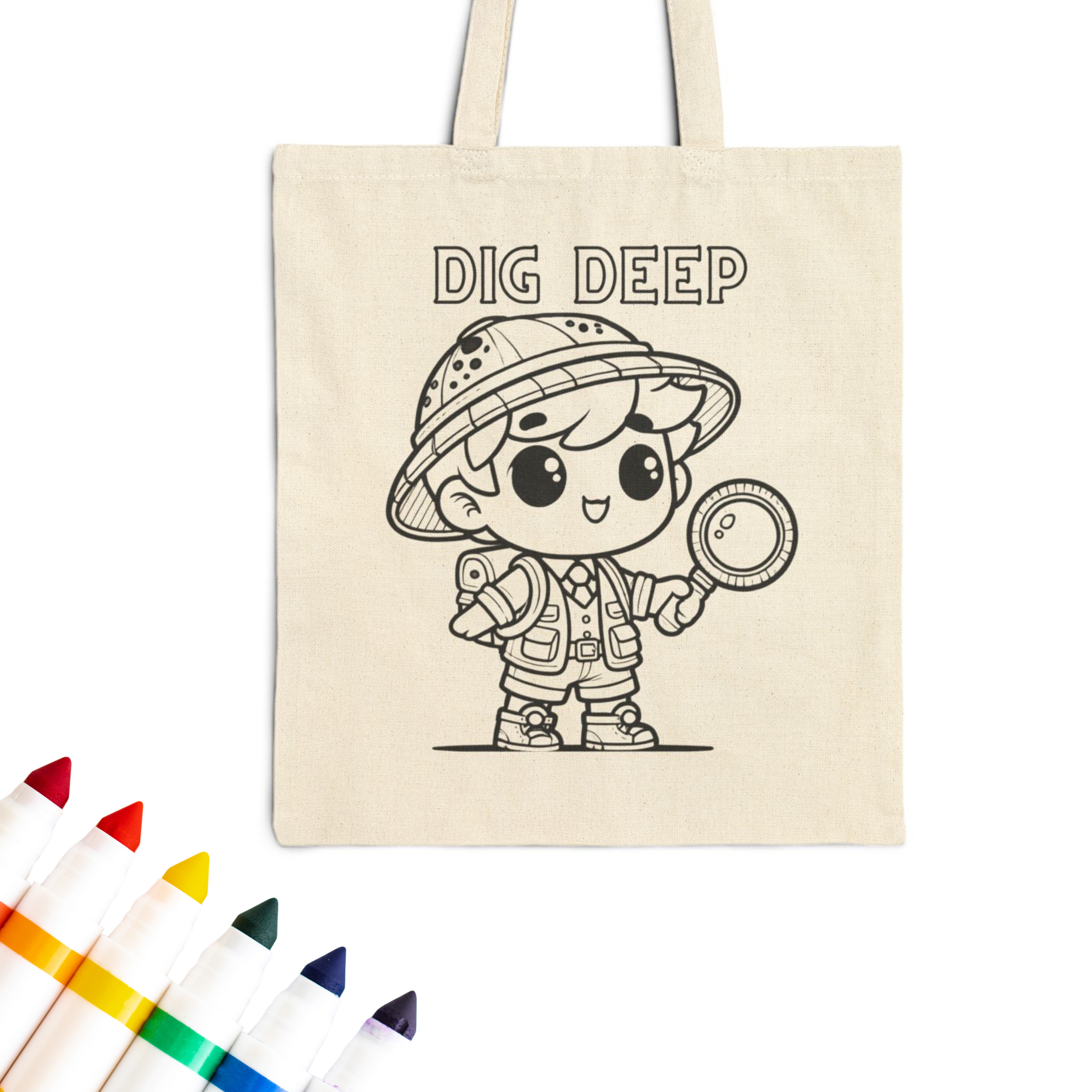 Colorable™ Dig Deep Explorer Doodle Coloring Tote Bag