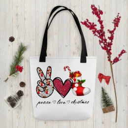 "Peace, Love, Christmas" Tote bag