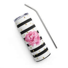 "Peonies & Stripes" Stainless Steel Tumbler