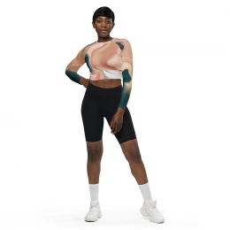 Turquoise & Peach Marble long-sleeve crop top