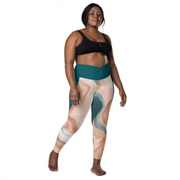 Turquoise & Peach Marble Crossover leggings with pockets
