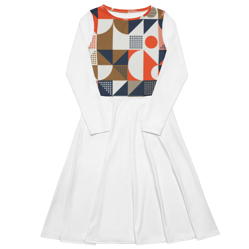 All-Over Print Long Sleeve Midi Dress