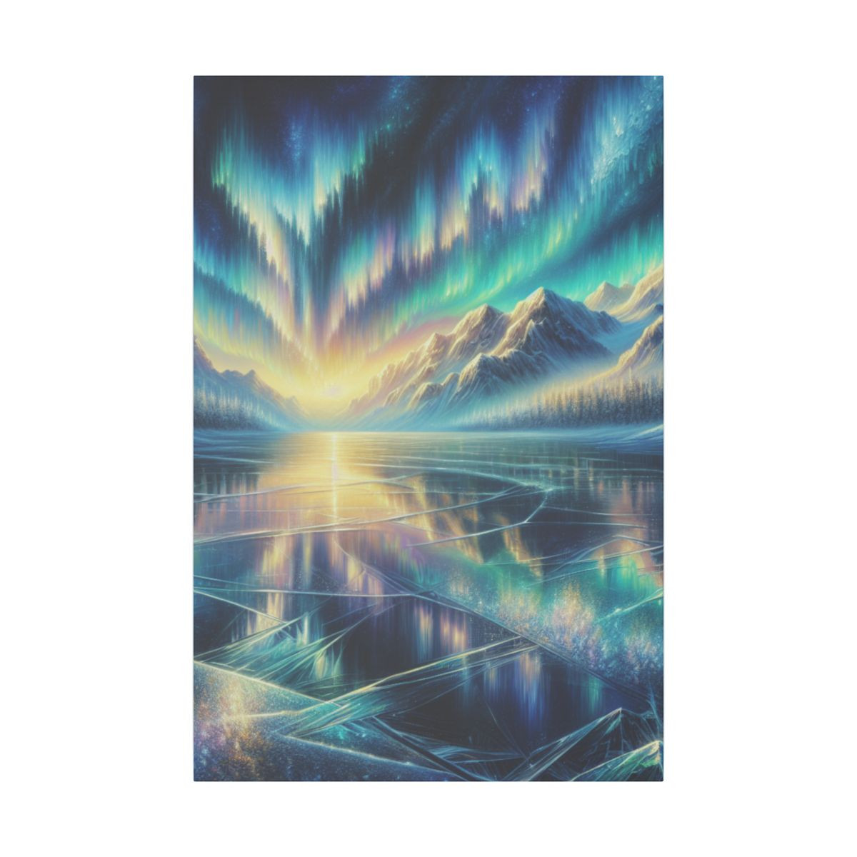 Celestial Aurora and Mountain Majesty: An In-depth Winter Landscape Canvas - Canvas