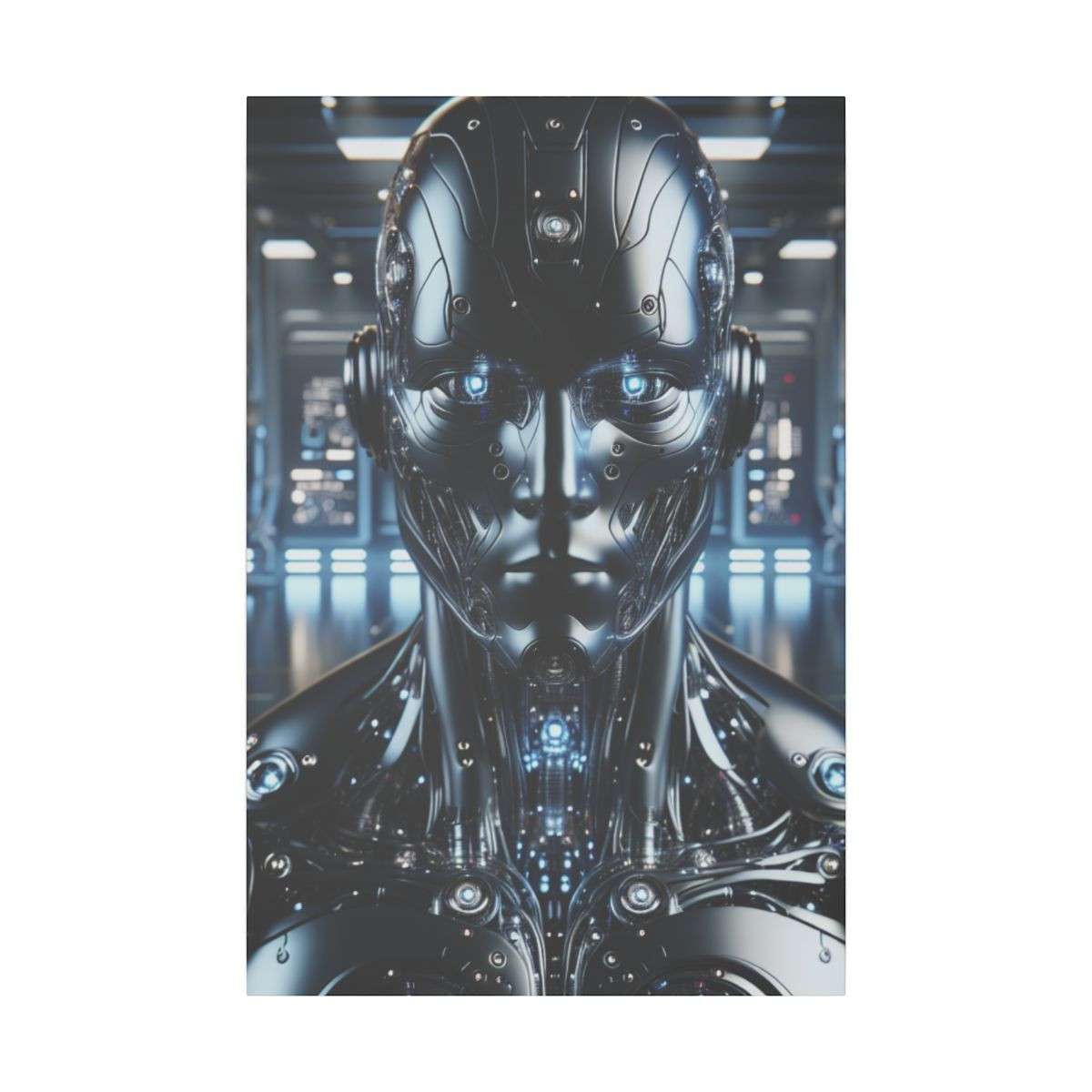 Futuristic Odyssey: High-Res Cyborg and His Ultra-Tech Lab Canvas - Canvas