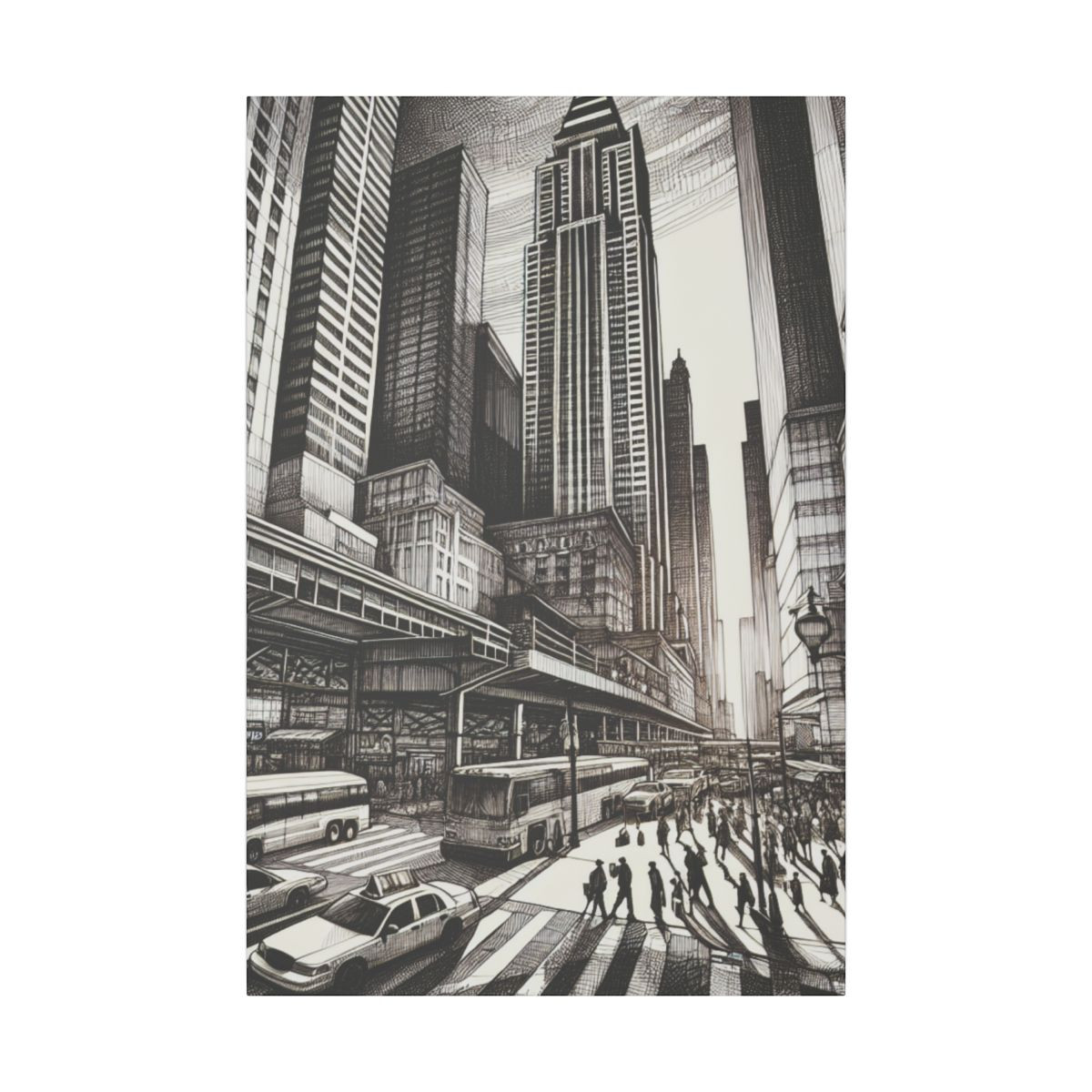 Urban Symphony: A Pen and Ink Resonance of City Life - Canvas