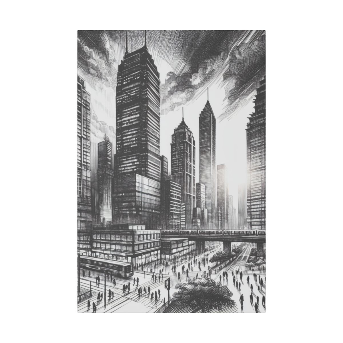 Dramatic Urban Flow: Cityscape in Detail with Diverse Life and Light Play - Canvas