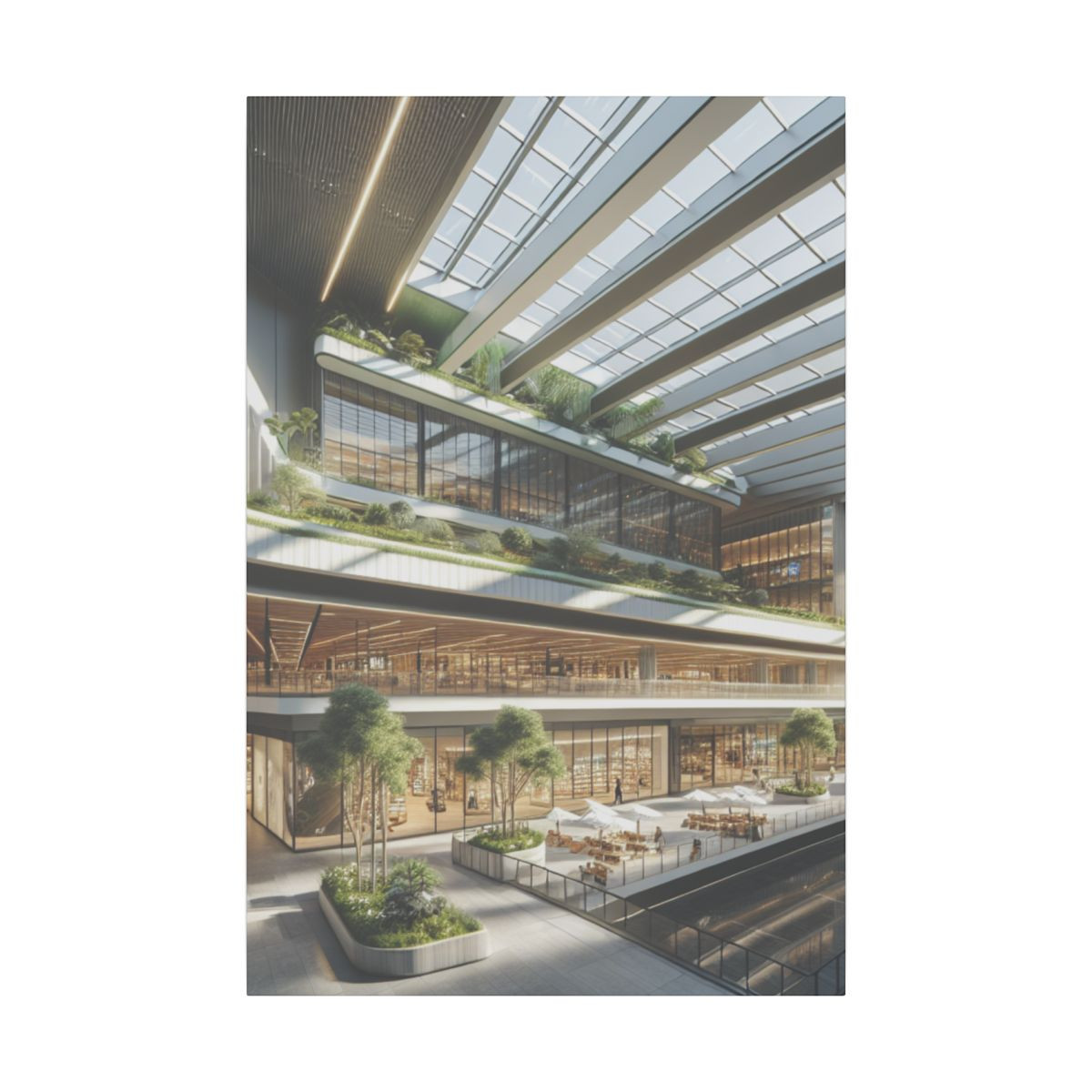 "Green Light Hub: Eco-Friendly, Solar-Infused Modern Shopping Center Design" - Canvas