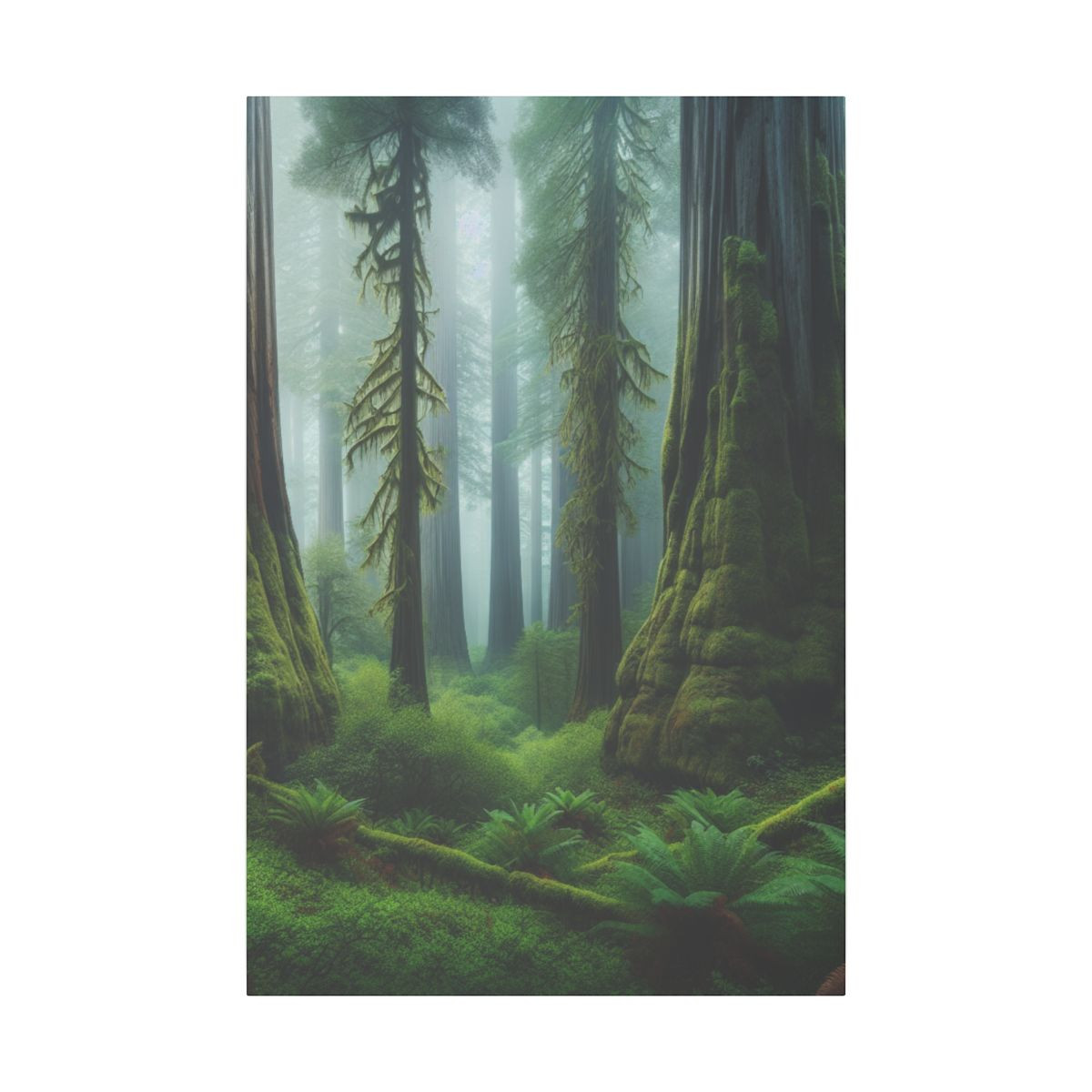 Misty Morning: A Serene Canvas of Redwoods and Vibrant Greenery - Canvas
