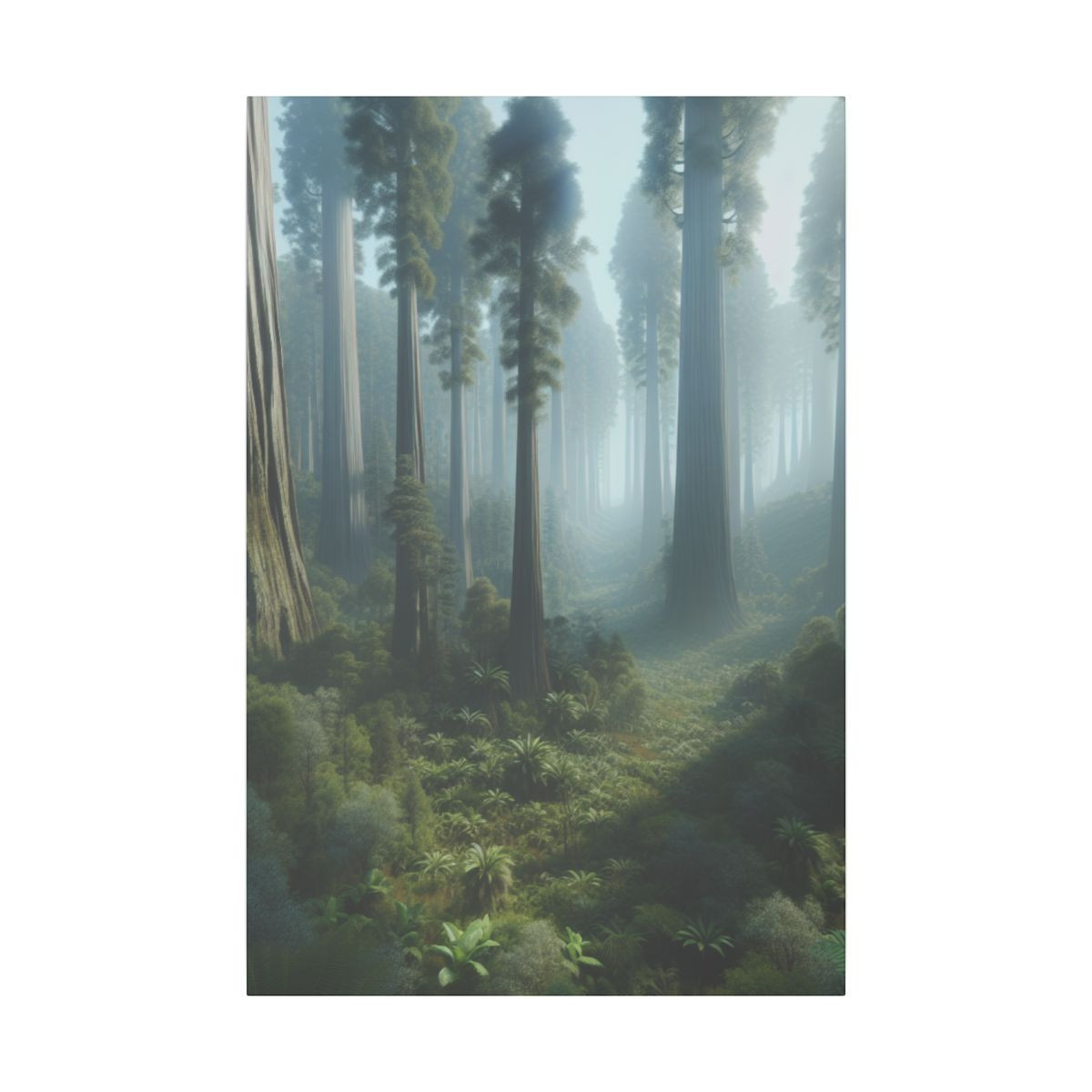 Majestic Redwoods and Verdant Undergrowth: Tranquil Forest Serenity Canvas - Canvas