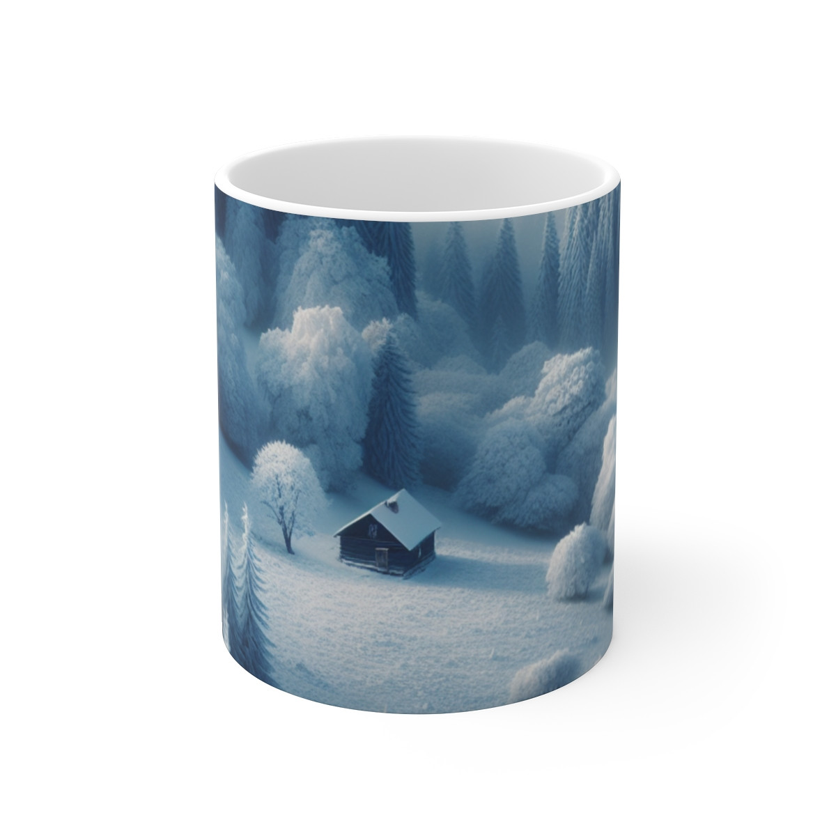 "Serenity Cabin: A Winter Wonderland in Exquisite Detail" - Mugs