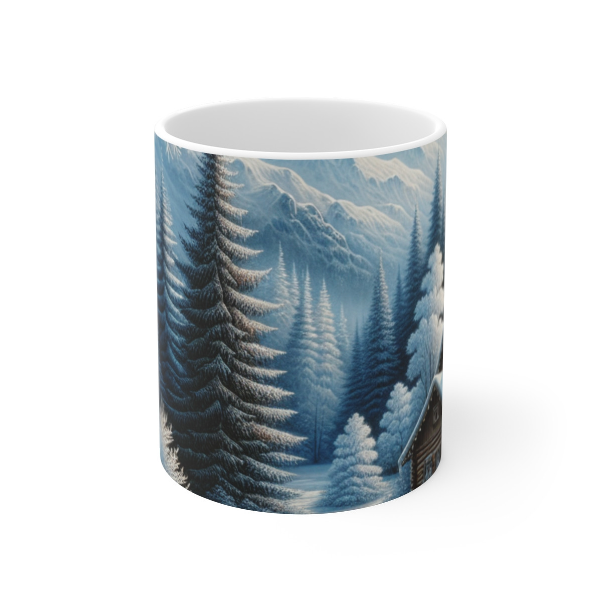 Snowy Serenity Cabin: Winter Wonderland Wrapped in Nature's Frosty Blanket Mug - Mugs