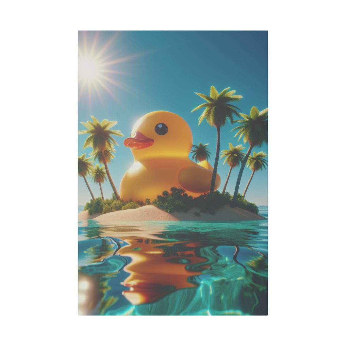 Sunny Seascape: Serene Gigantic Duck Island Amidst Cinematic Ocean Canvas - Canvas