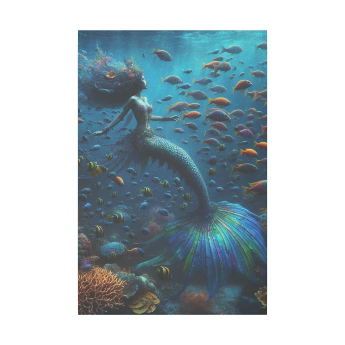 Mystical Mermaid & Vibrant Fish Realm: A High-Realism Underwater Dream Canvas - Canvas