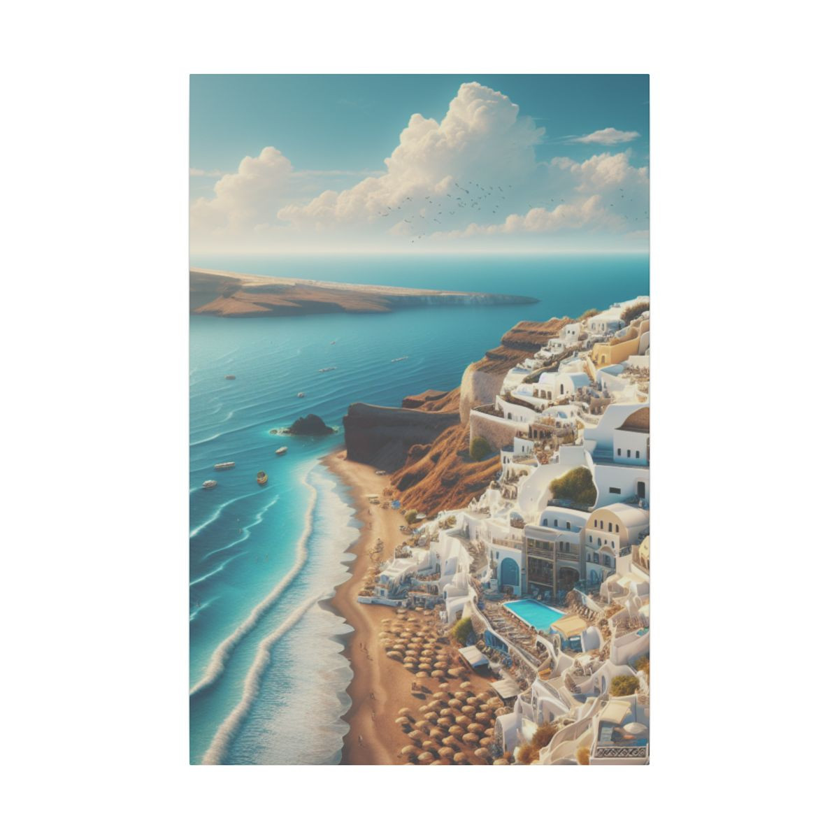 "Santorini Sunlight: Mediterranean Bliss with Sandy Beaches and Greek White Houses" - Canvas