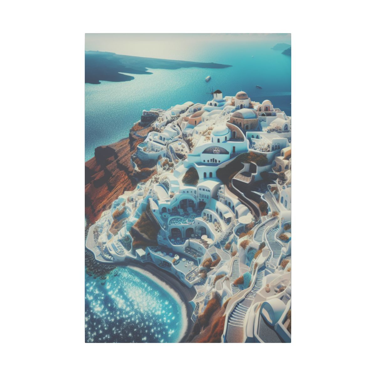 "Santorini's Charm: Pristine Beaches, Blue Mediterranean Waters, and Iconic Whites" - Canvas