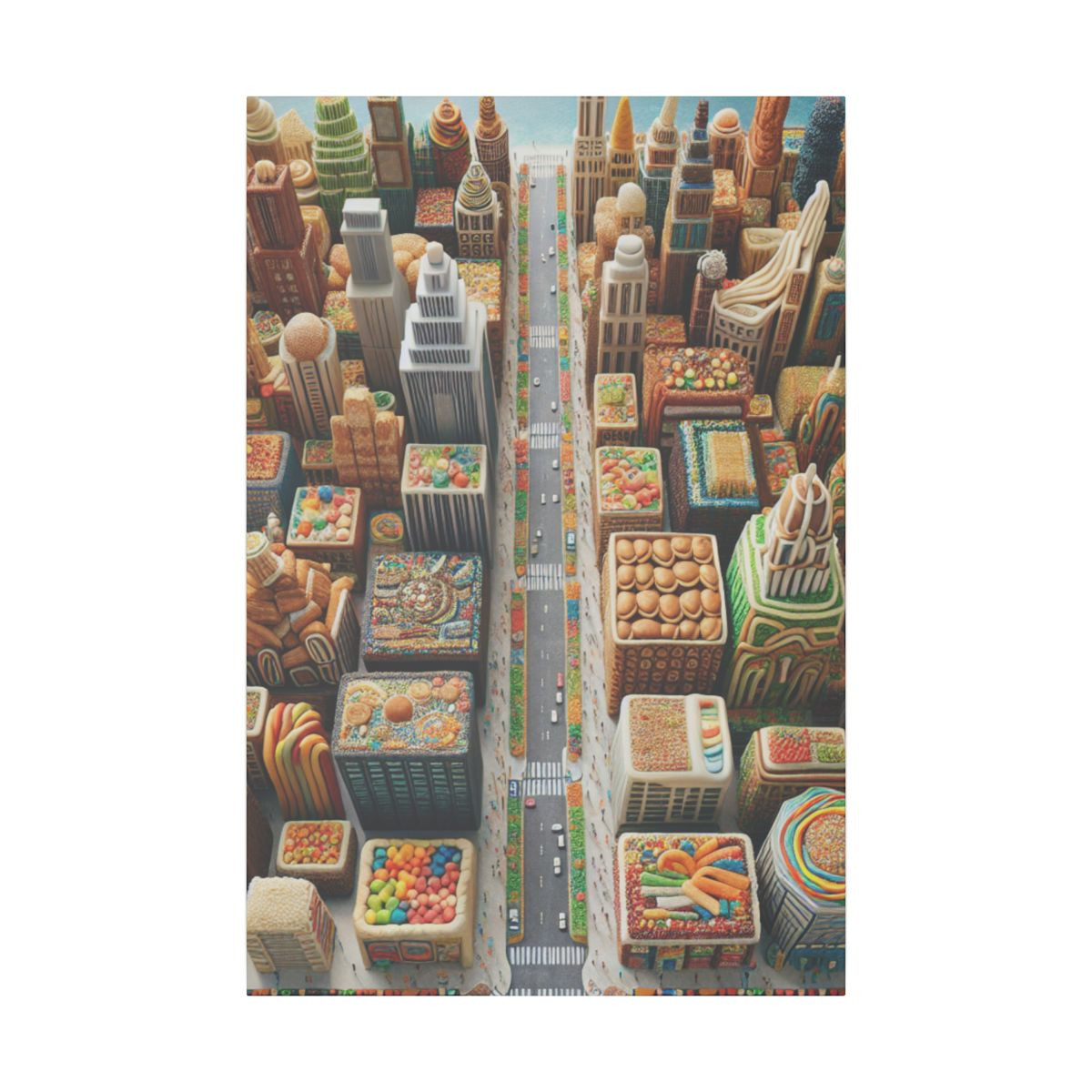 "Feast Your Eyes: A Delectably Absurd Edible Cityscape Canvas" - Canvas